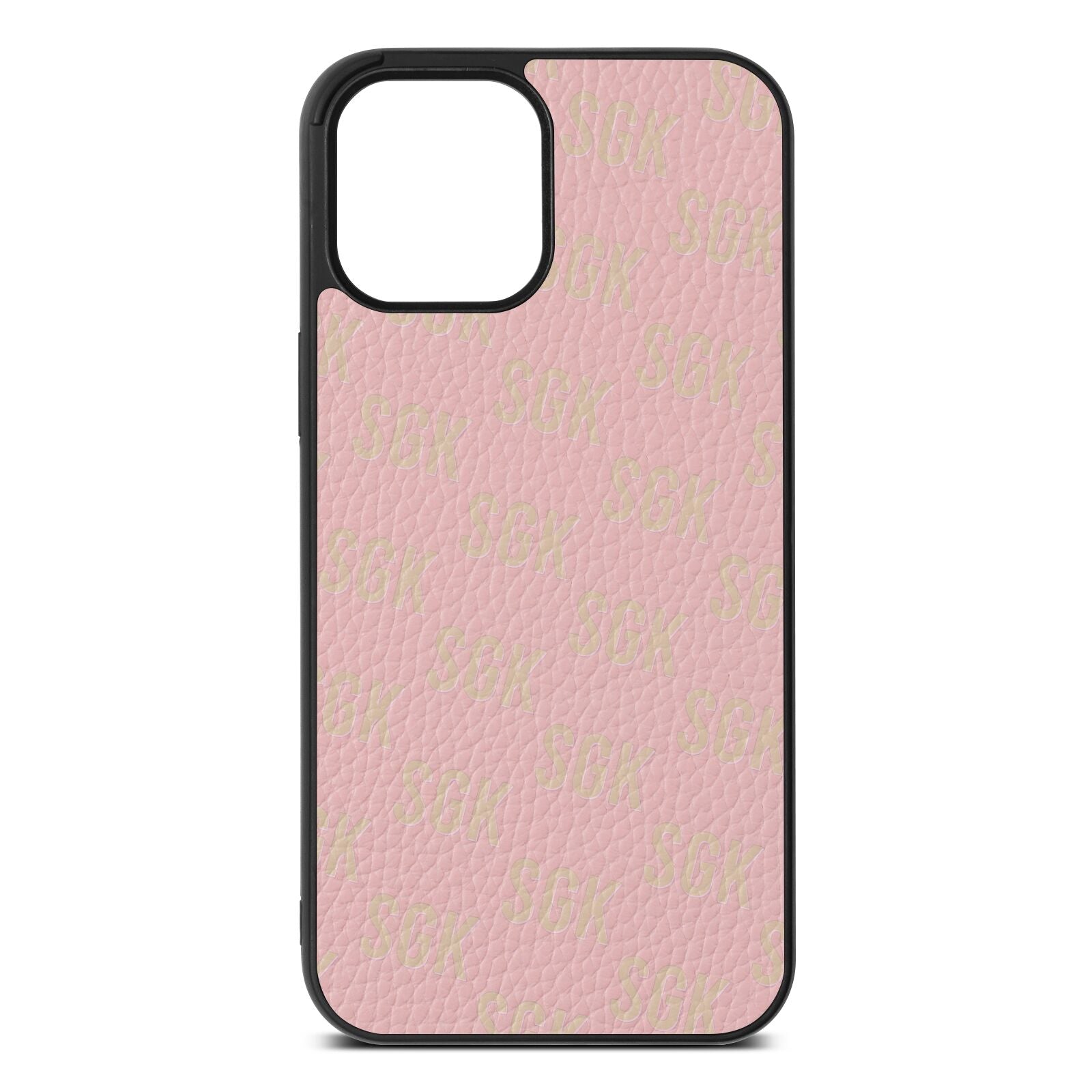 Personalised Brick Pattern Text Pink Pebble Leather iPhone 12 Pro Max Case