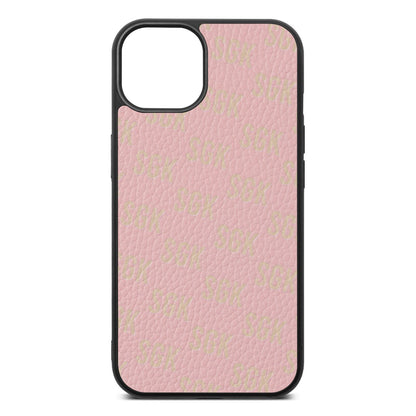 Personalised Brick Pattern Text Pink Pebble Leather iPhone 13 Case
