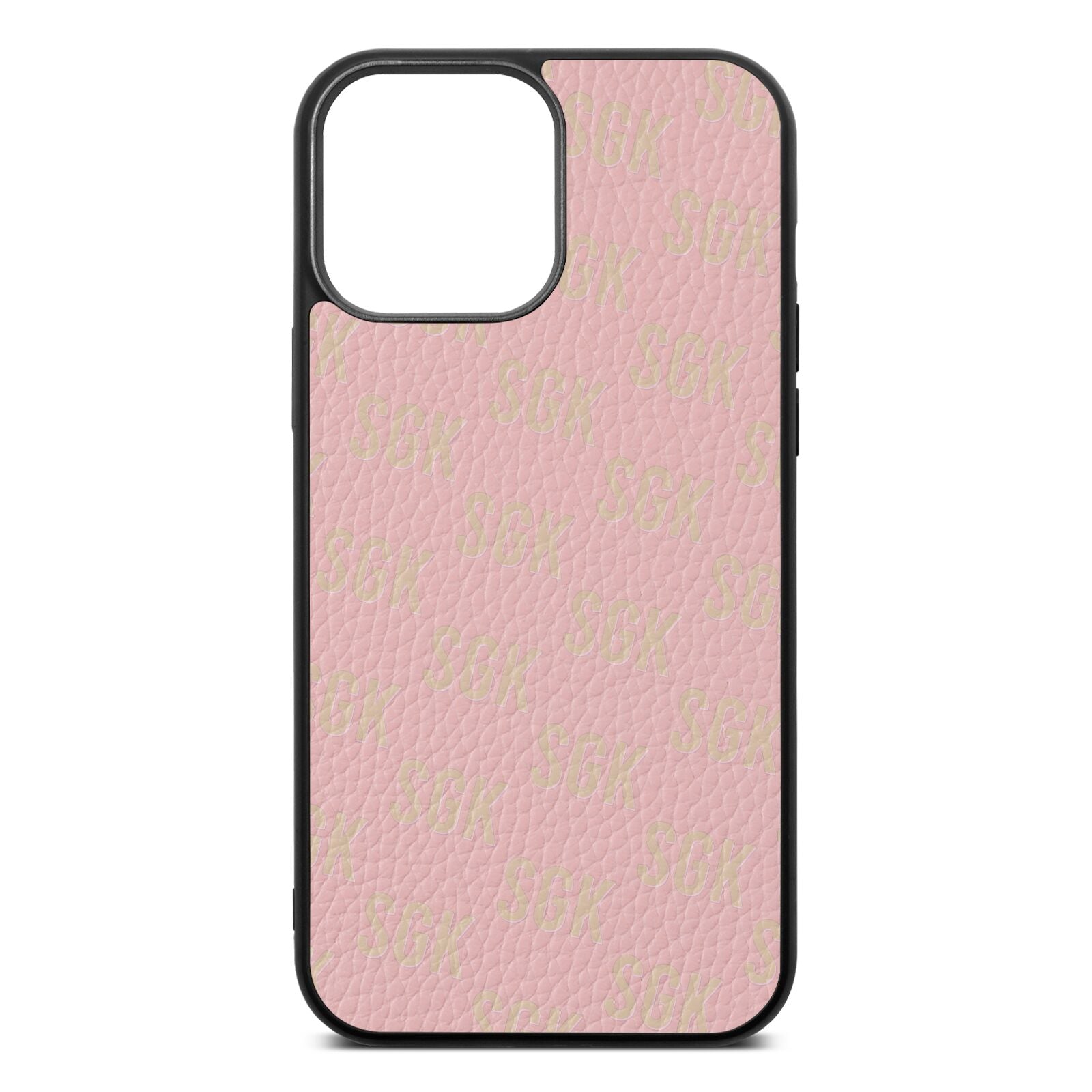 Personalised Brick Pattern Text Pink Pebble Leather iPhone 13 Pro Max Case