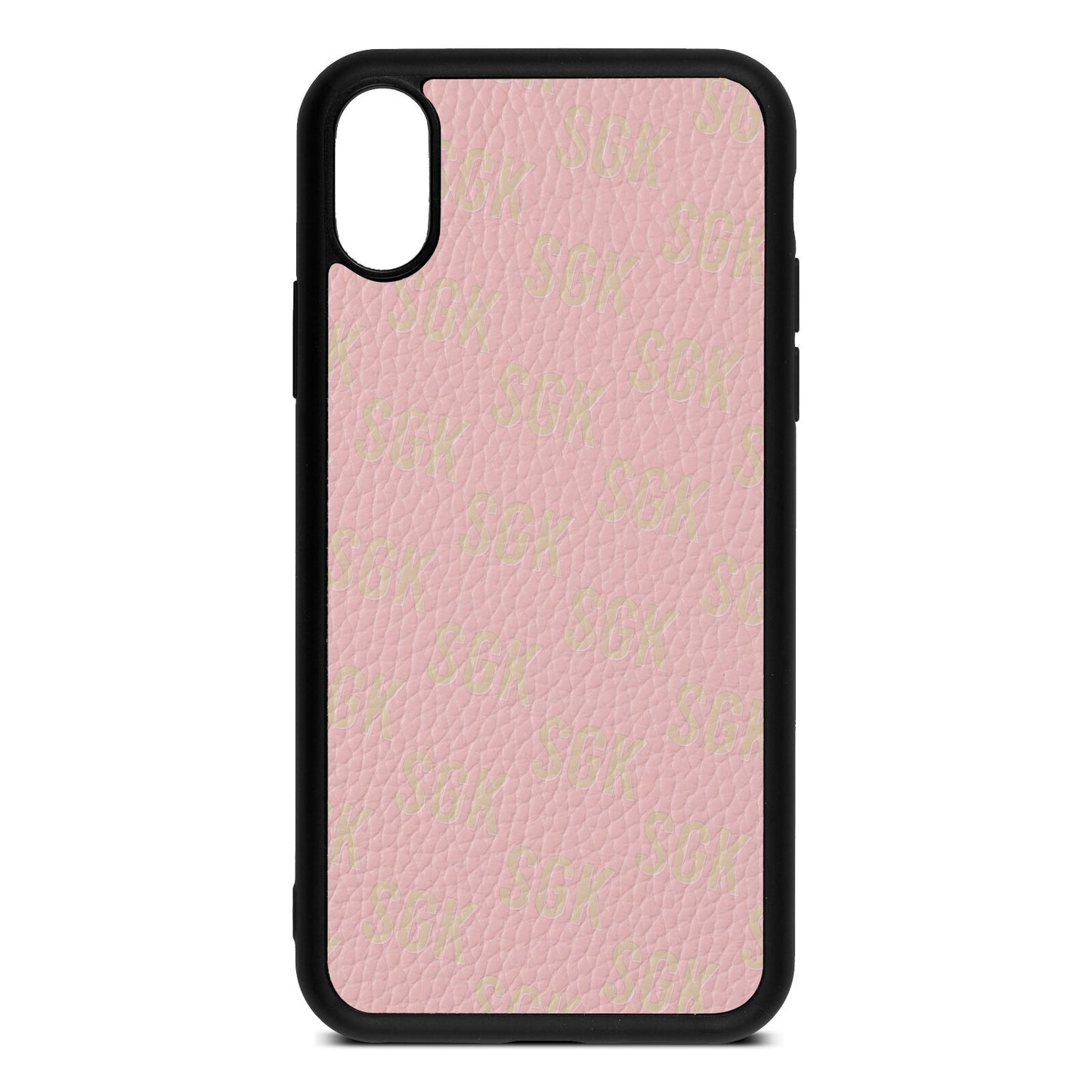 Personalised Brick Pattern Text Pink Pebble Leather iPhone Xs Case