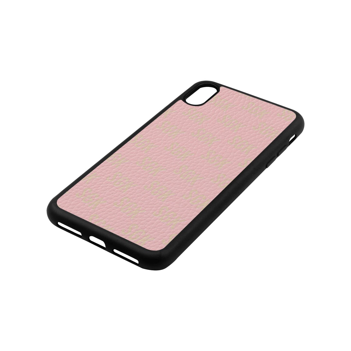 Personalised Brick Pattern Text Pink Pebble Leather iPhone Xs Max Case Side Angle