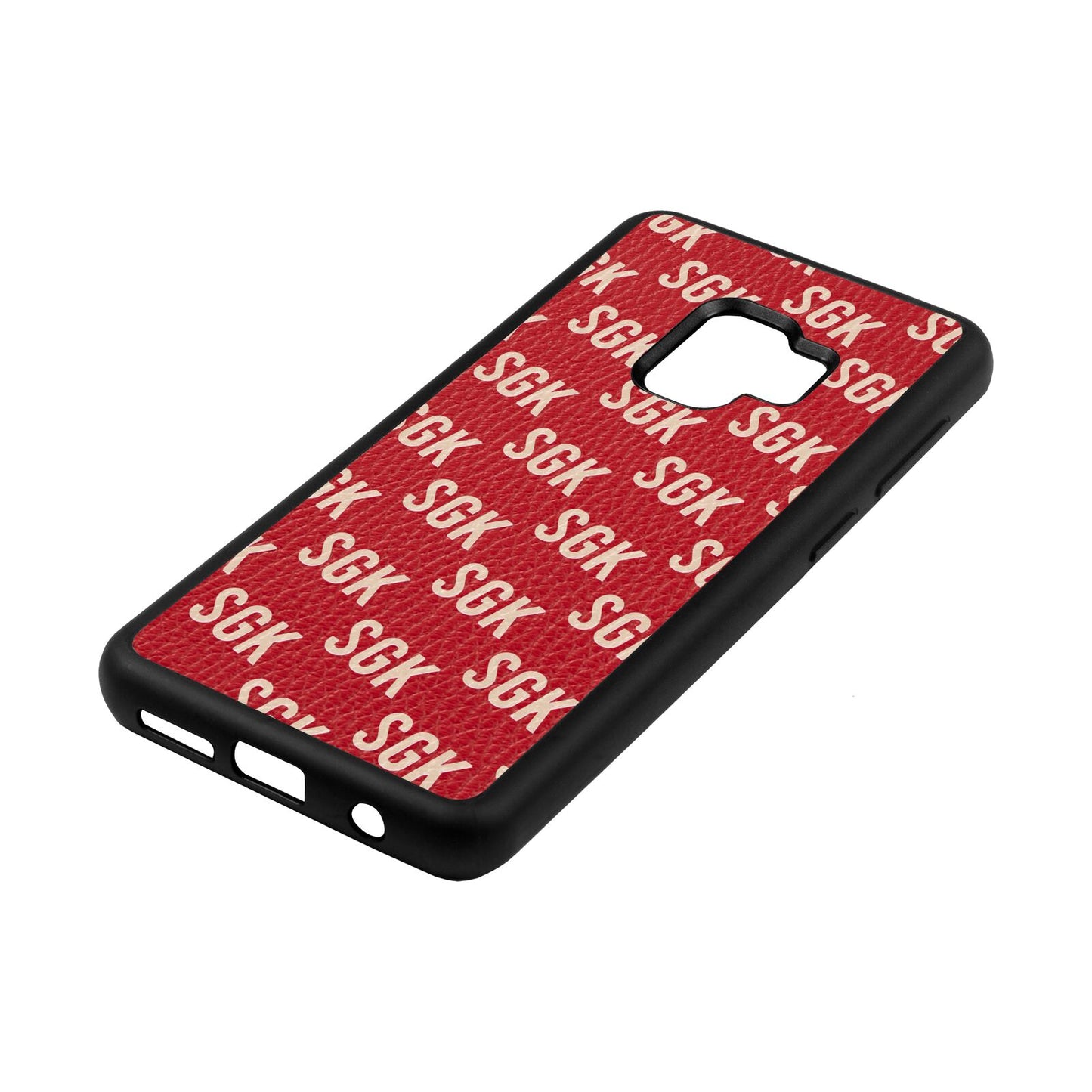 Personalised Brick Pattern Text Red Pebble Leather Samsung S9 Case Side Angle