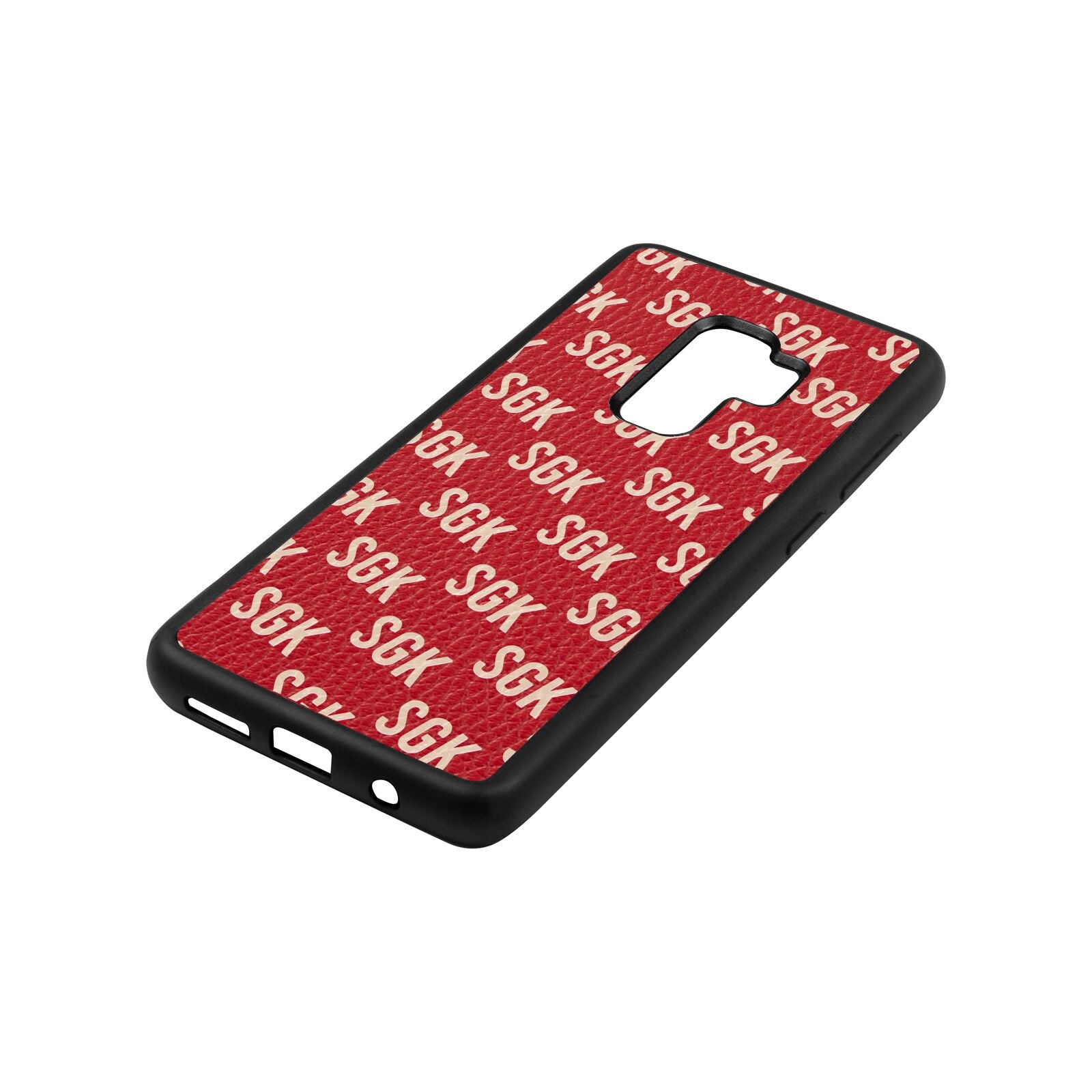 Personalised Brick Pattern Text Red Pebble Leather Samsung S9 Plus Case Side Angle
