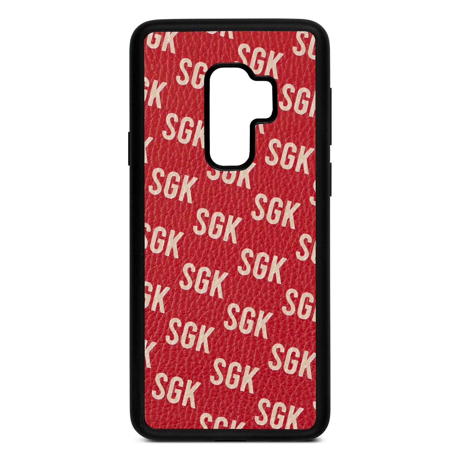 Personalised Brick Pattern Text Red Pebble Leather Samsung S9 Plus Case