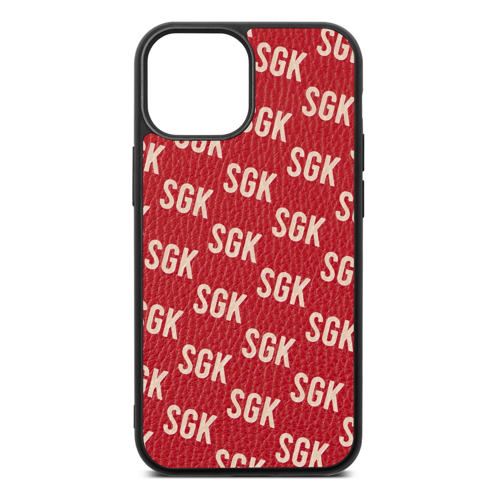 Personalised Brick Pattern Text Red Pebble Leather iPhone 13 Mini Case
