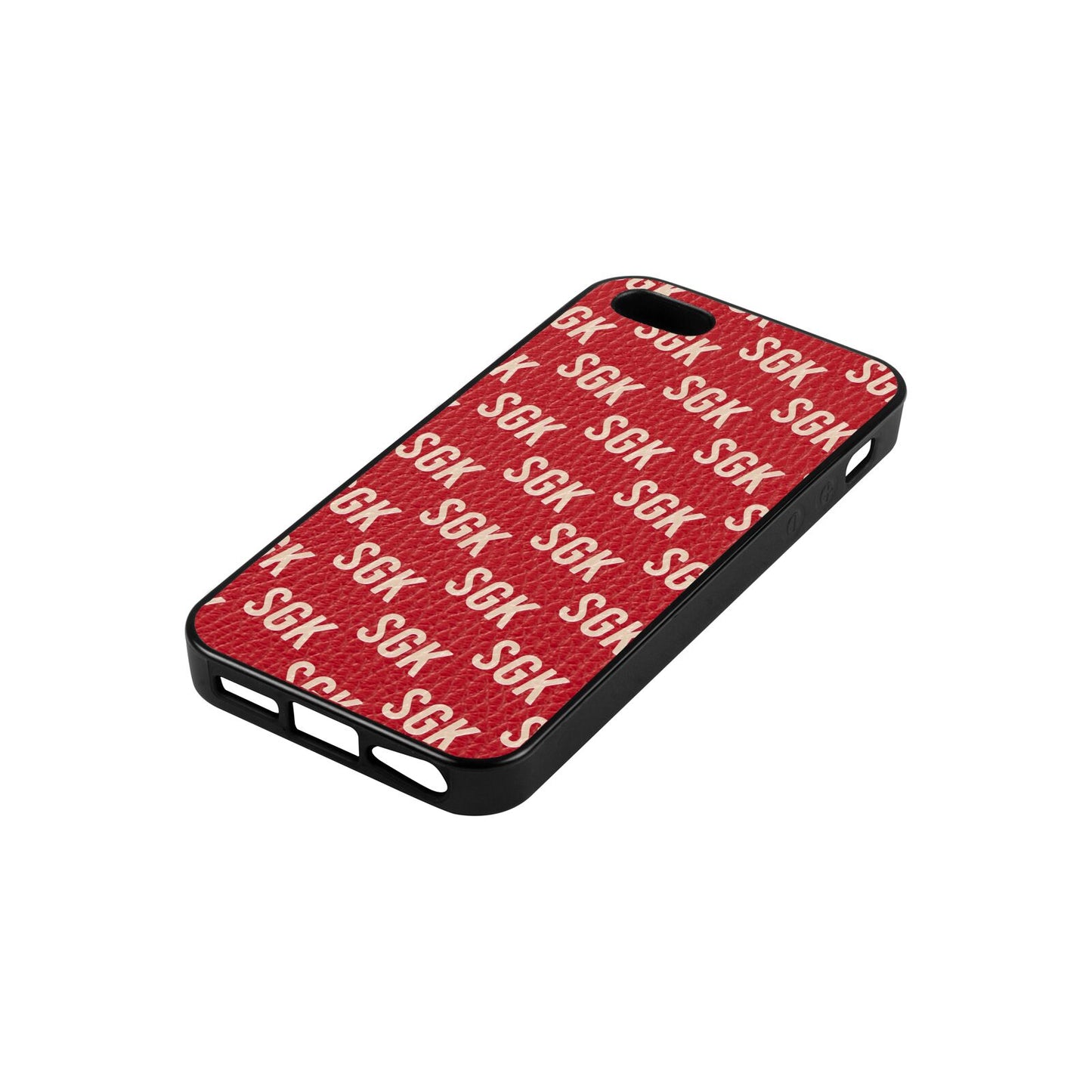 Personalised Brick Pattern Text Red Pebble Leather iPhone 5 Case Side Angle