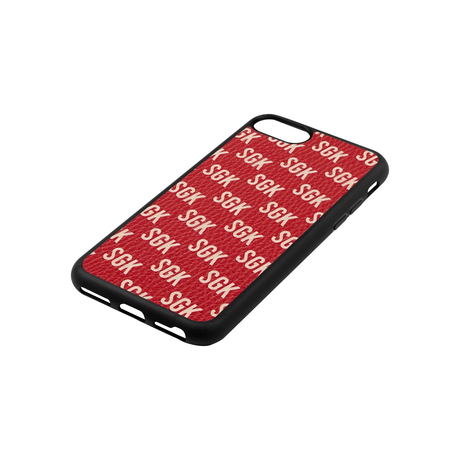 Personalised Brick Pattern Text Red Pebble Leather iPhone 8 Case Side Angle