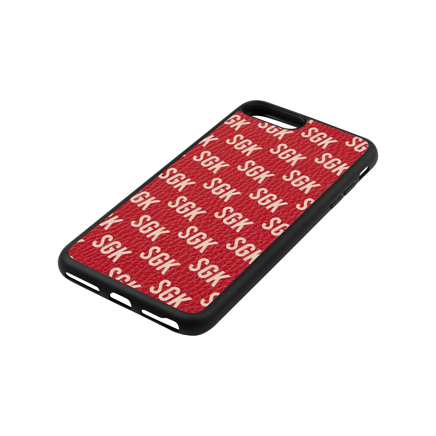 Personalised Brick Pattern Text Red Pebble Leather iPhone 8 Plus Case Side Angle