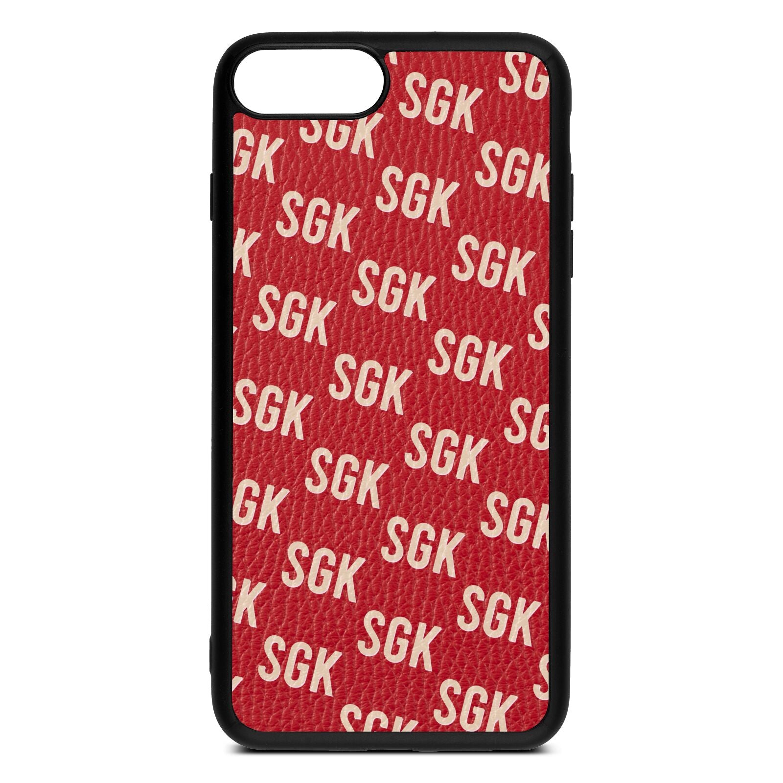 Personalised Brick Pattern Text Red Pebble Leather iPhone 8 Plus Case