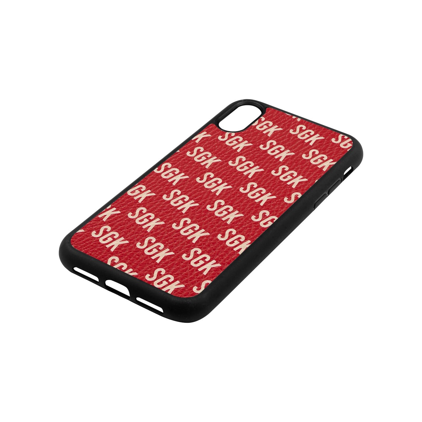Personalised Brick Pattern Text Red Pebble Leather iPhone Xr Case Side Angle