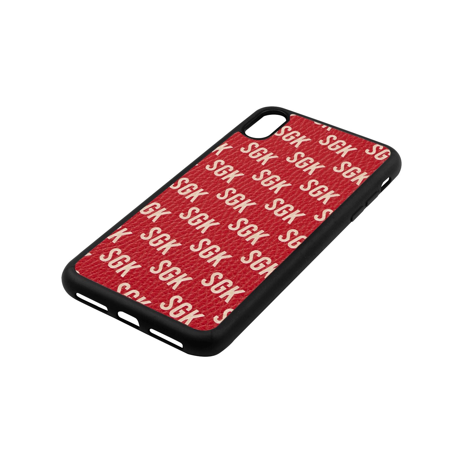 Personalised Brick Pattern Text Red Pebble Leather iPhone Xs Max Case Side Angle