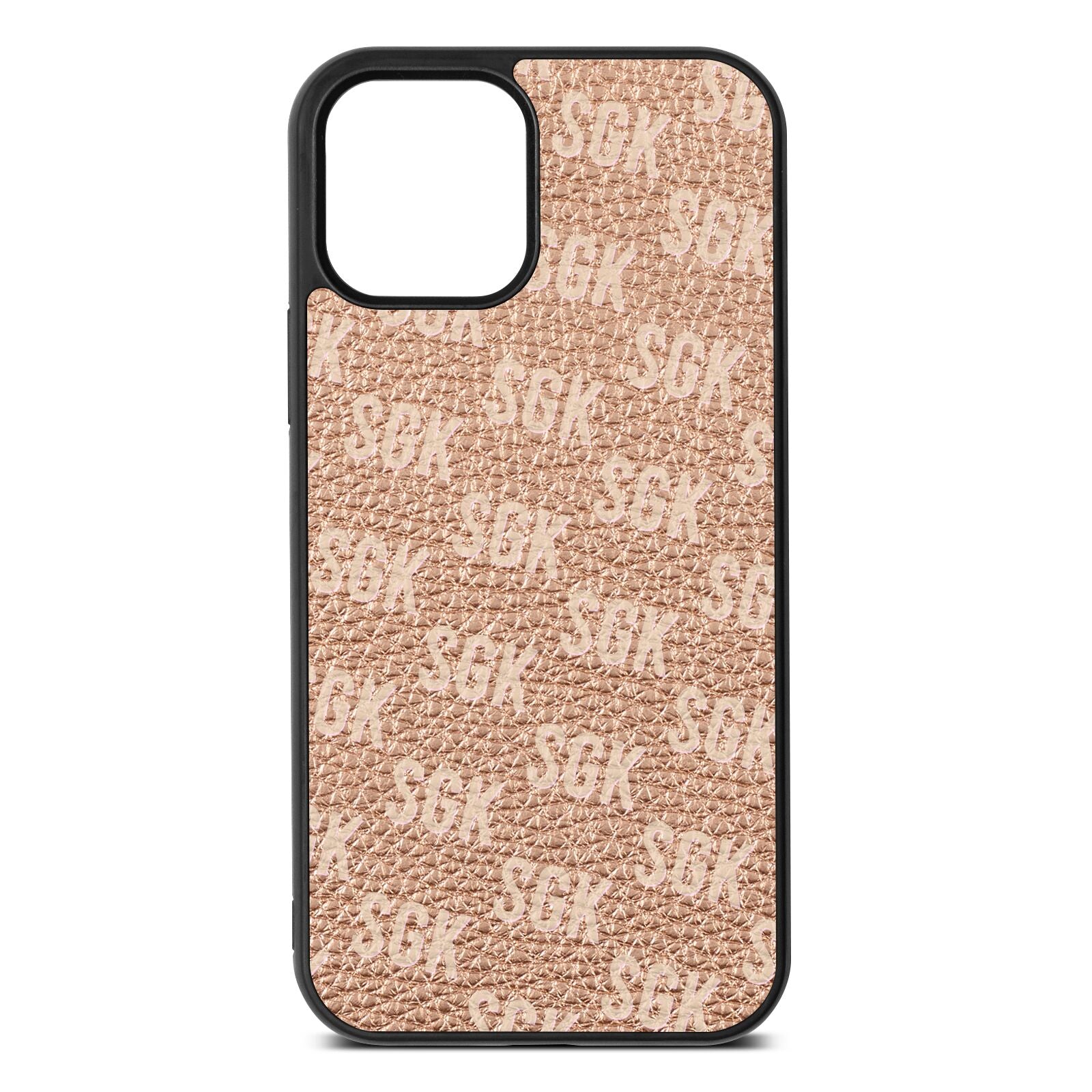 Personalised Brick Pattern Text Rose Gold Pebble Leather iPhone 12 Case