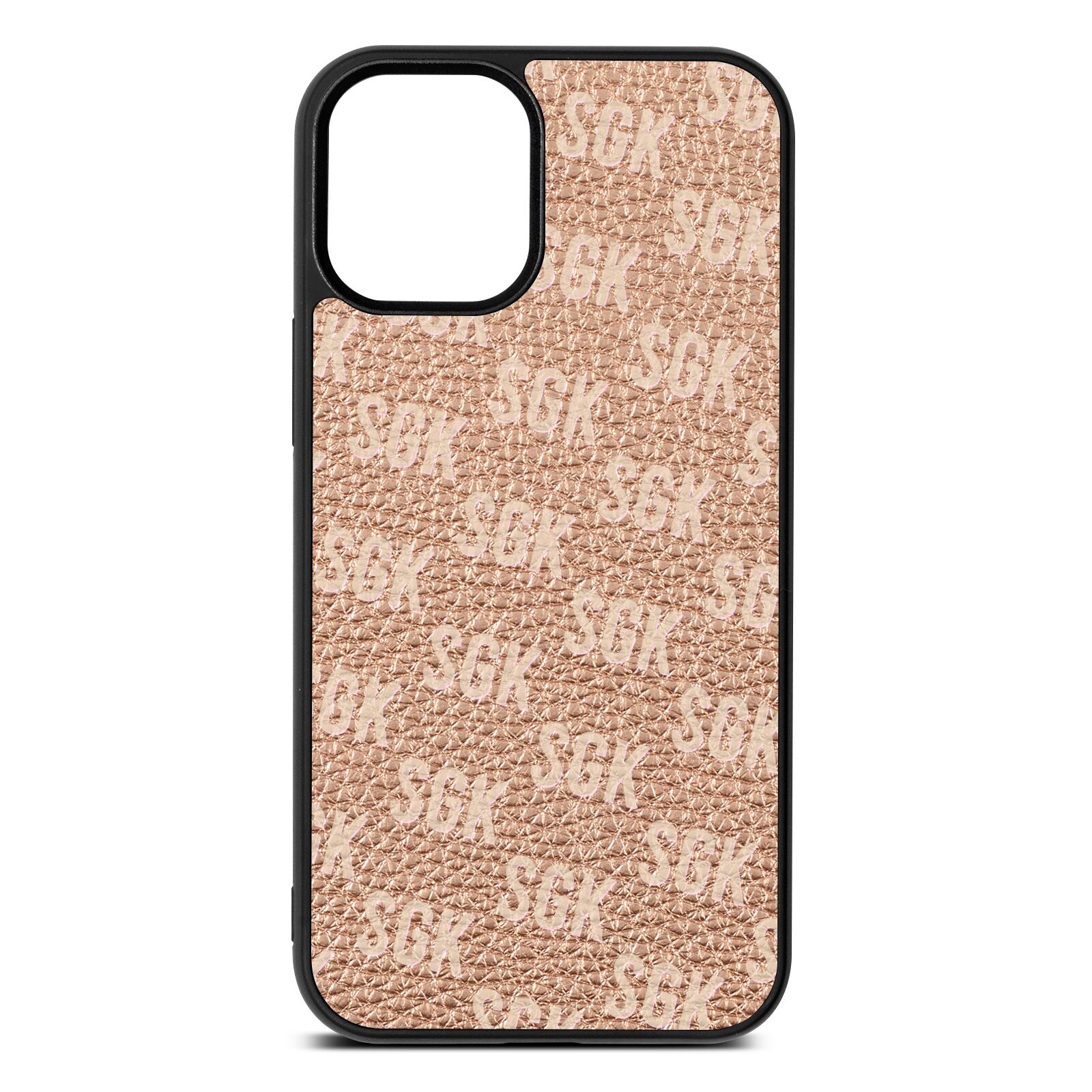 Personalised Brick Pattern Text Rose Gold Pebble Leather iPhone 12 Mini Case