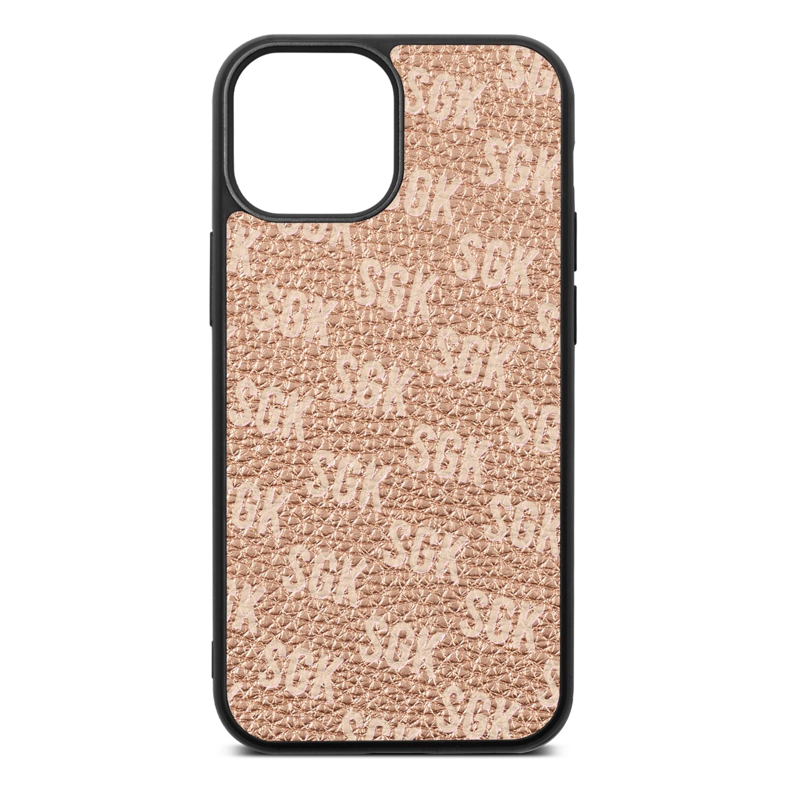 Personalised Brick Pattern Text Rose Gold Pebble Leather iPhone 13 Mini Case
