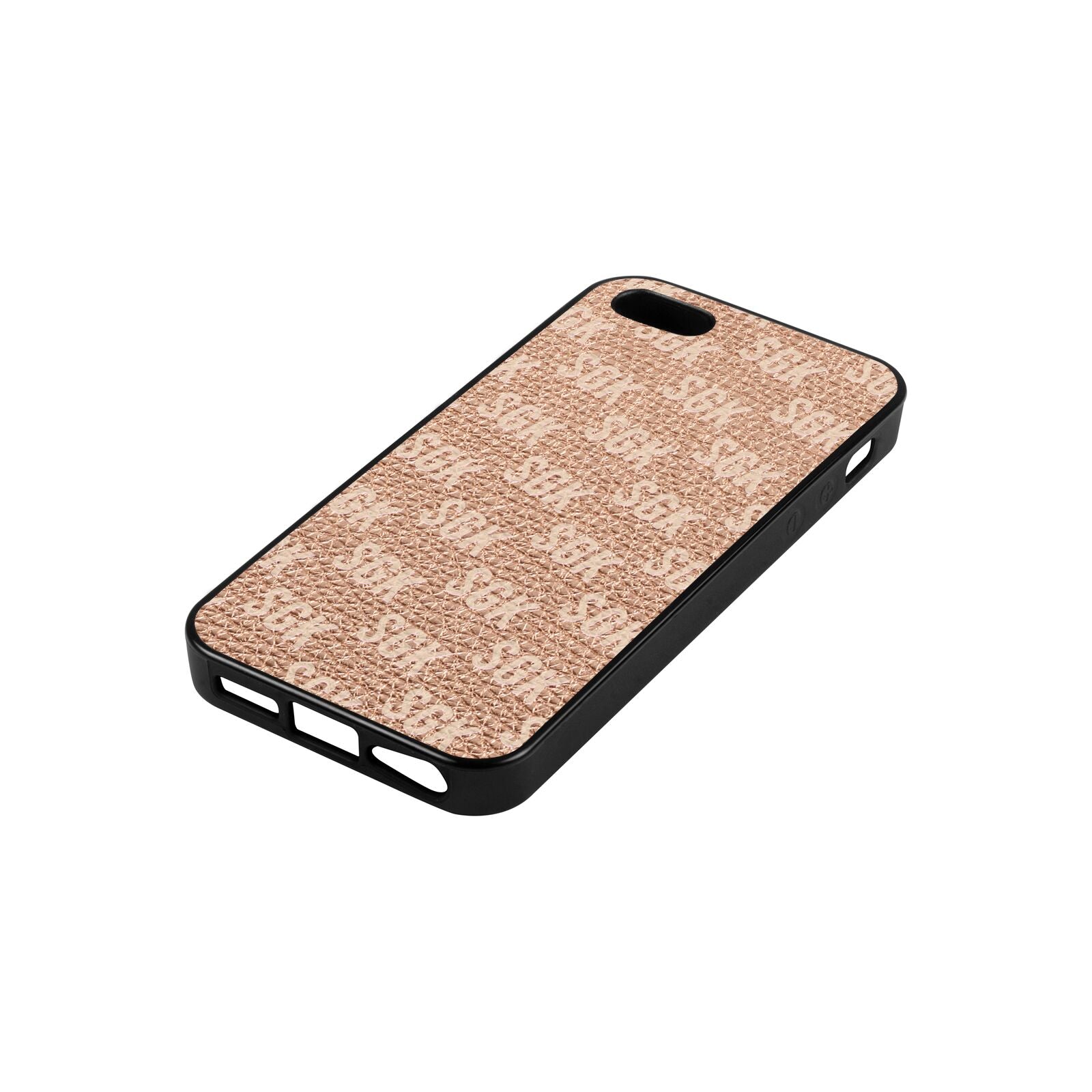 Personalised Brick Pattern Text Rose Gold Pebble Leather iPhone 5 Case Side Angle