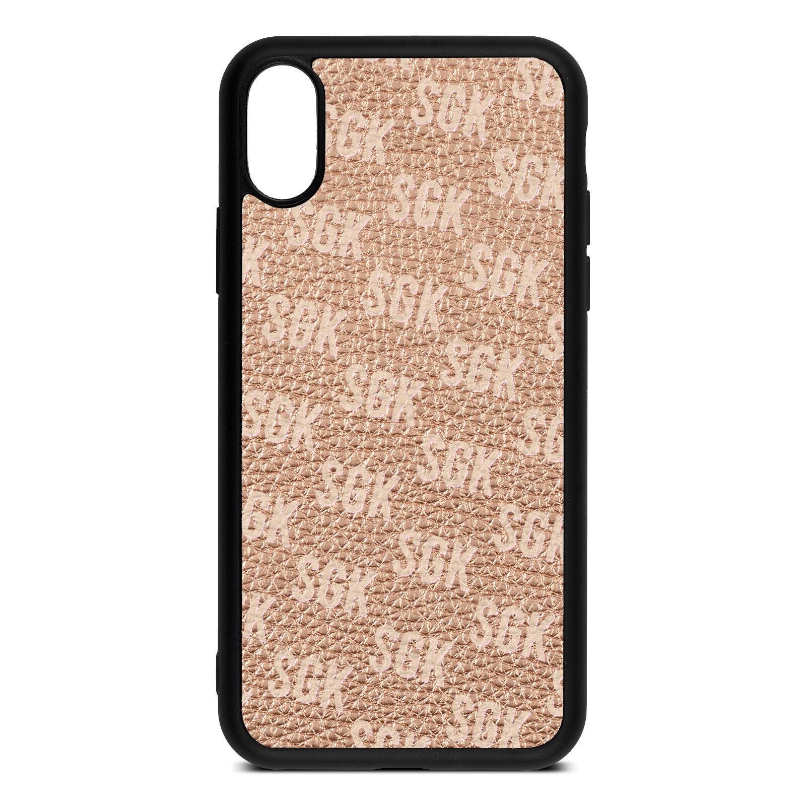 Personalised Brick Pattern Text Rose Gold Pebble Leather iPhone Xs Case