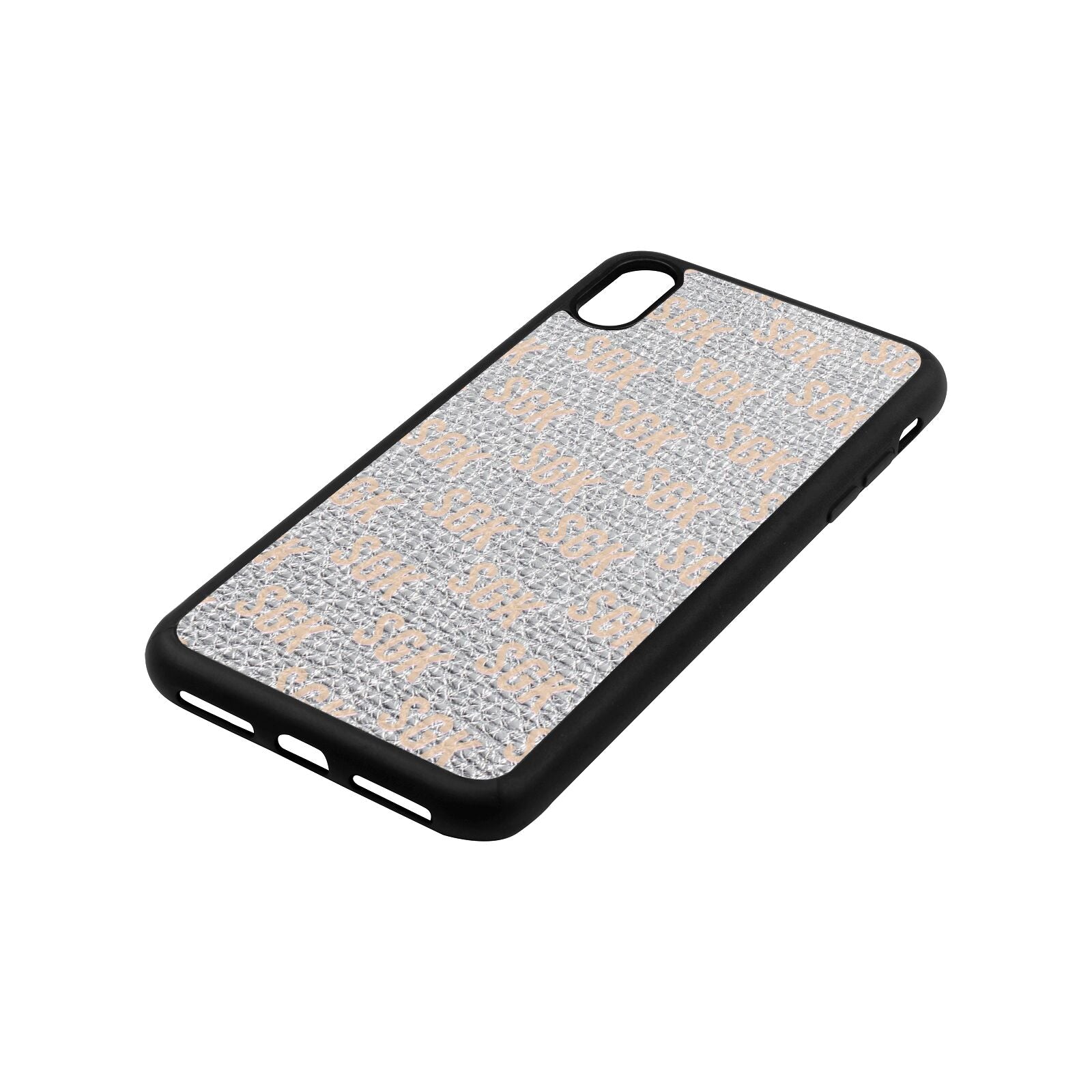 Personalised Brick Pattern Text Silver Gold Pebble Leather iPhone Xs Max Case Side Angle