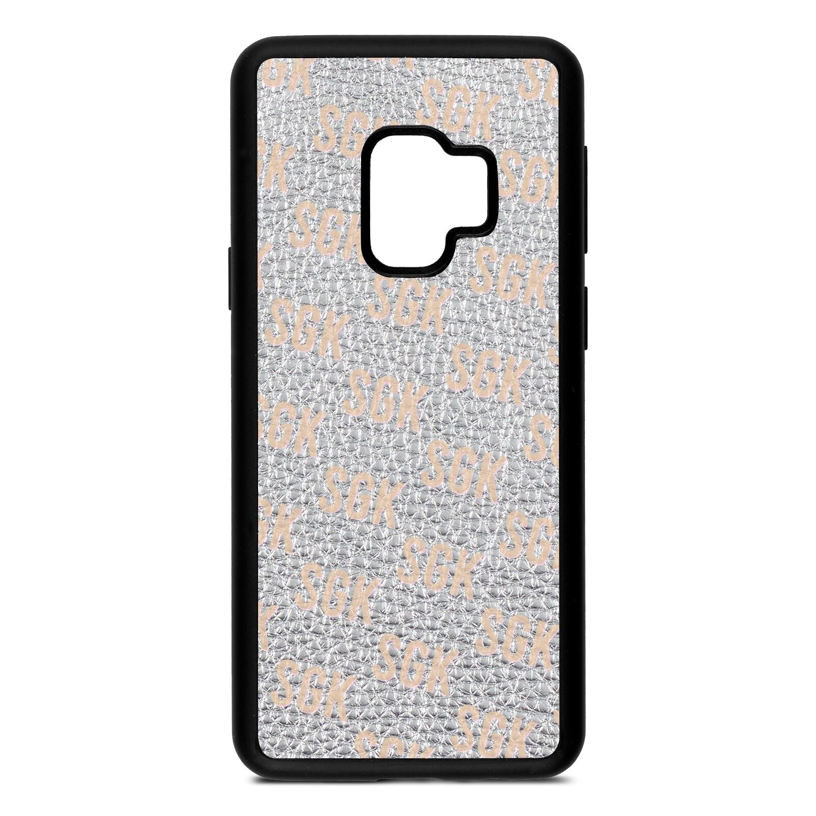 Personalised Brick Pattern Text Silver Pebble Leather Samsung S9 Case
