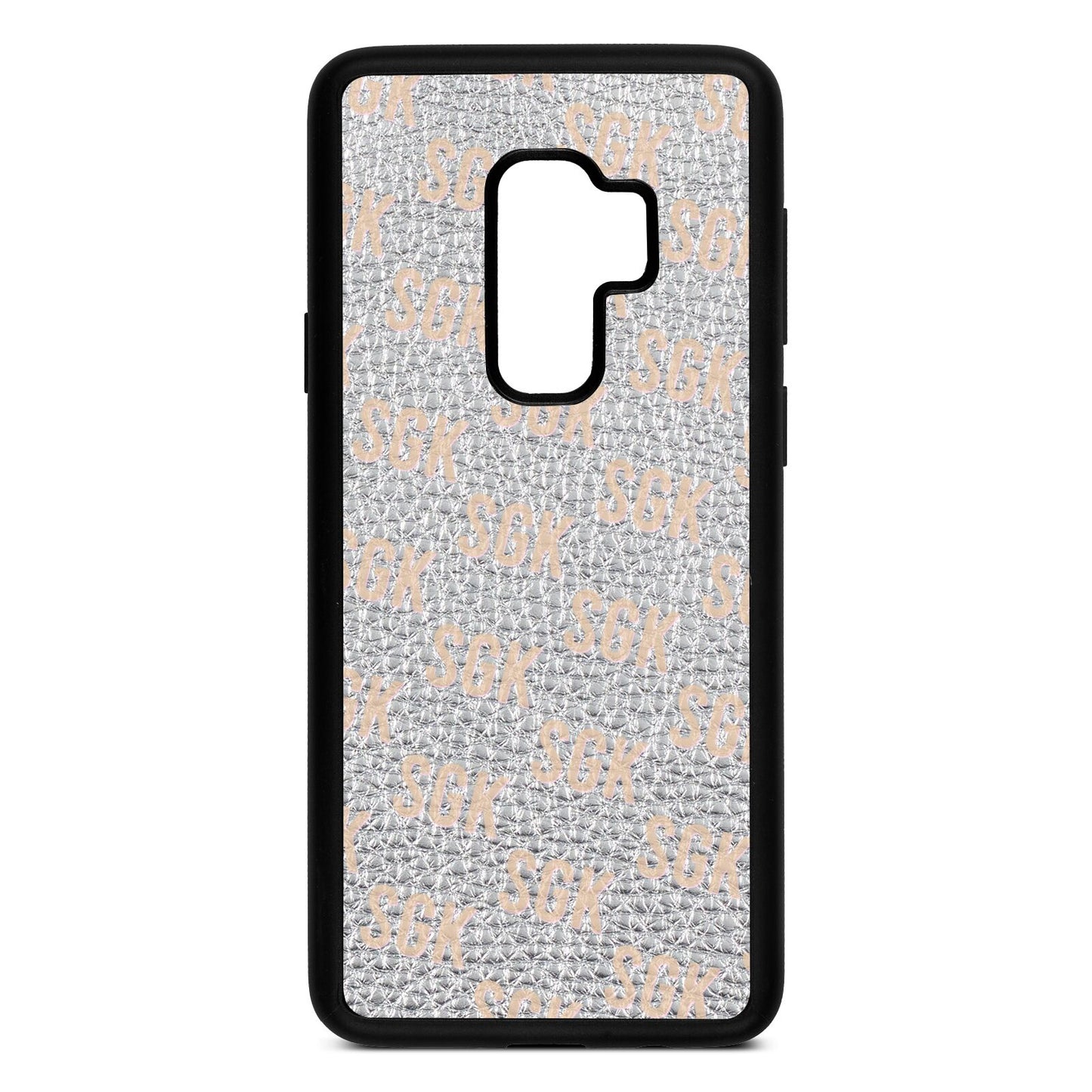 Personalised Brick Pattern Text Silver Pebble Leather Samsung S9 Plus Case