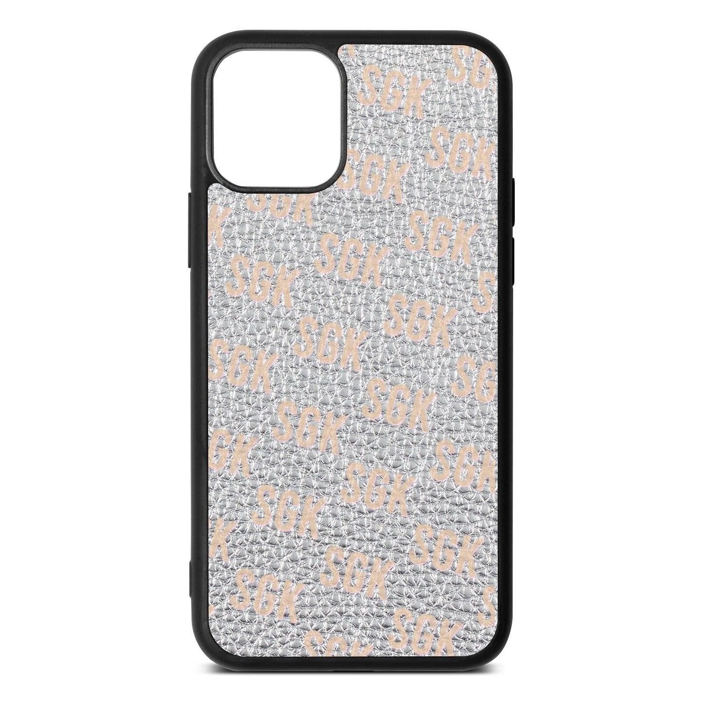 Personalised Brick Pattern Text Silver Pebble Leather iPhone 11 Case
