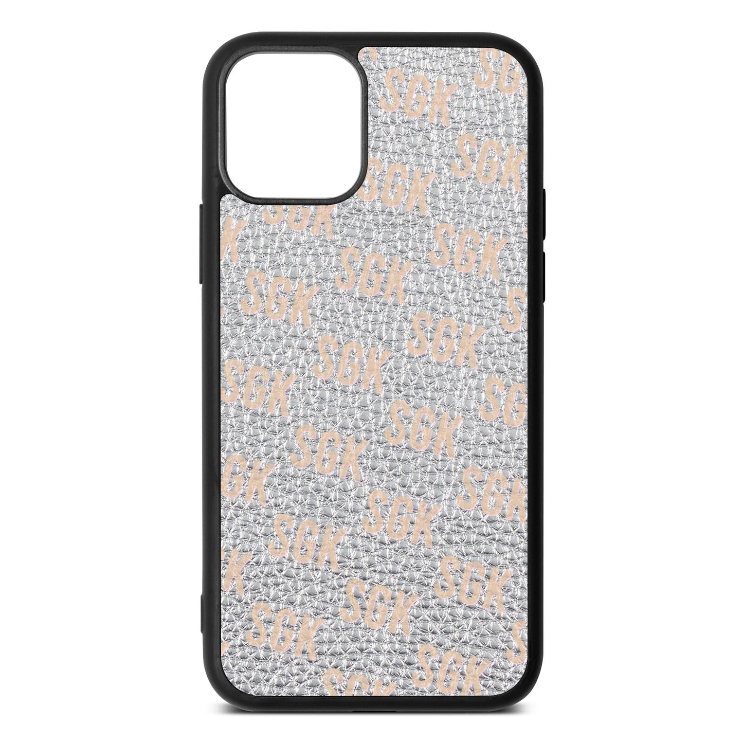 Personalised Brick Pattern Text Silver Pebble Leather iPhone 11 Pro Case
