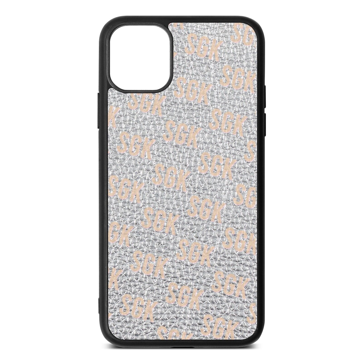 Personalised Brick Pattern Text Silver Pebble Leather iPhone 11 Pro Max Case
