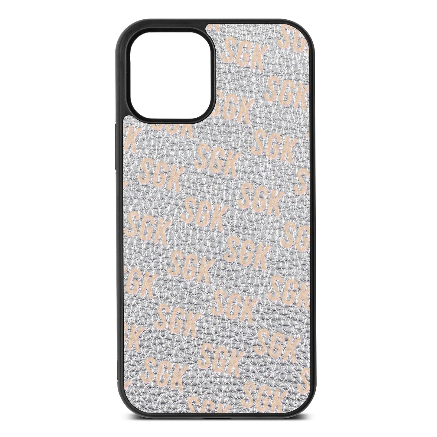 Personalised Brick Pattern Text Silver Pebble Leather iPhone 12 Case