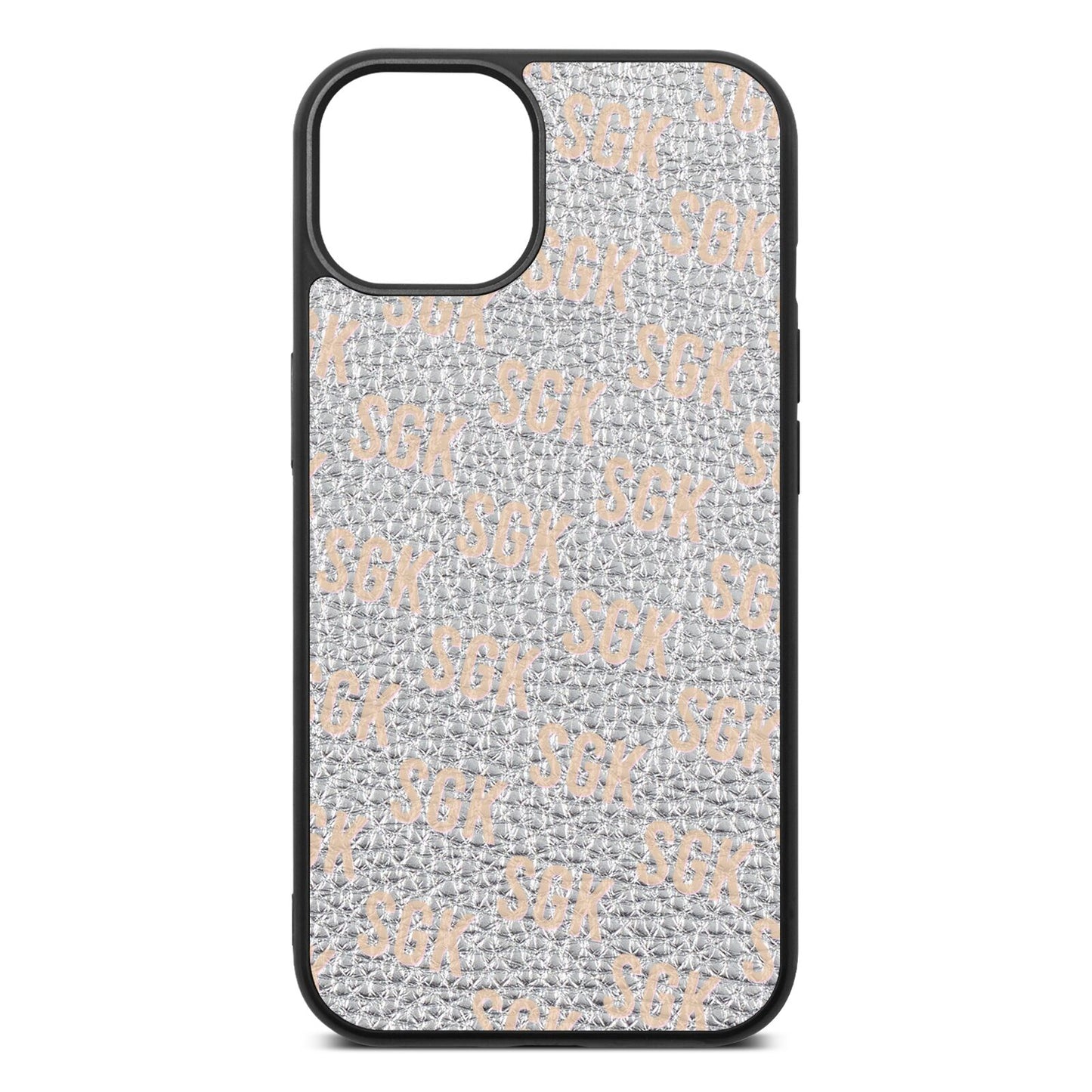 Personalised Brick Pattern Text Silver Pebble Leather iPhone 13 Case