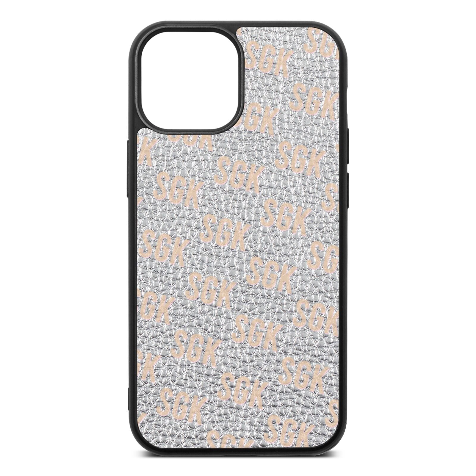 Personalised Brick Pattern Text Silver Pebble Leather iPhone 13 Mini Case