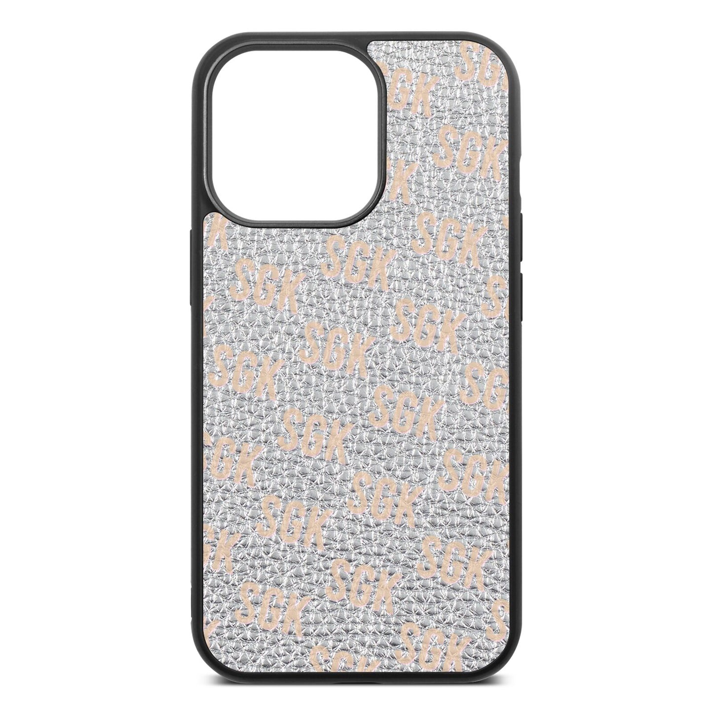 Personalised Brick Pattern Text Silver Pebble Leather iPhone 13 Pro Case