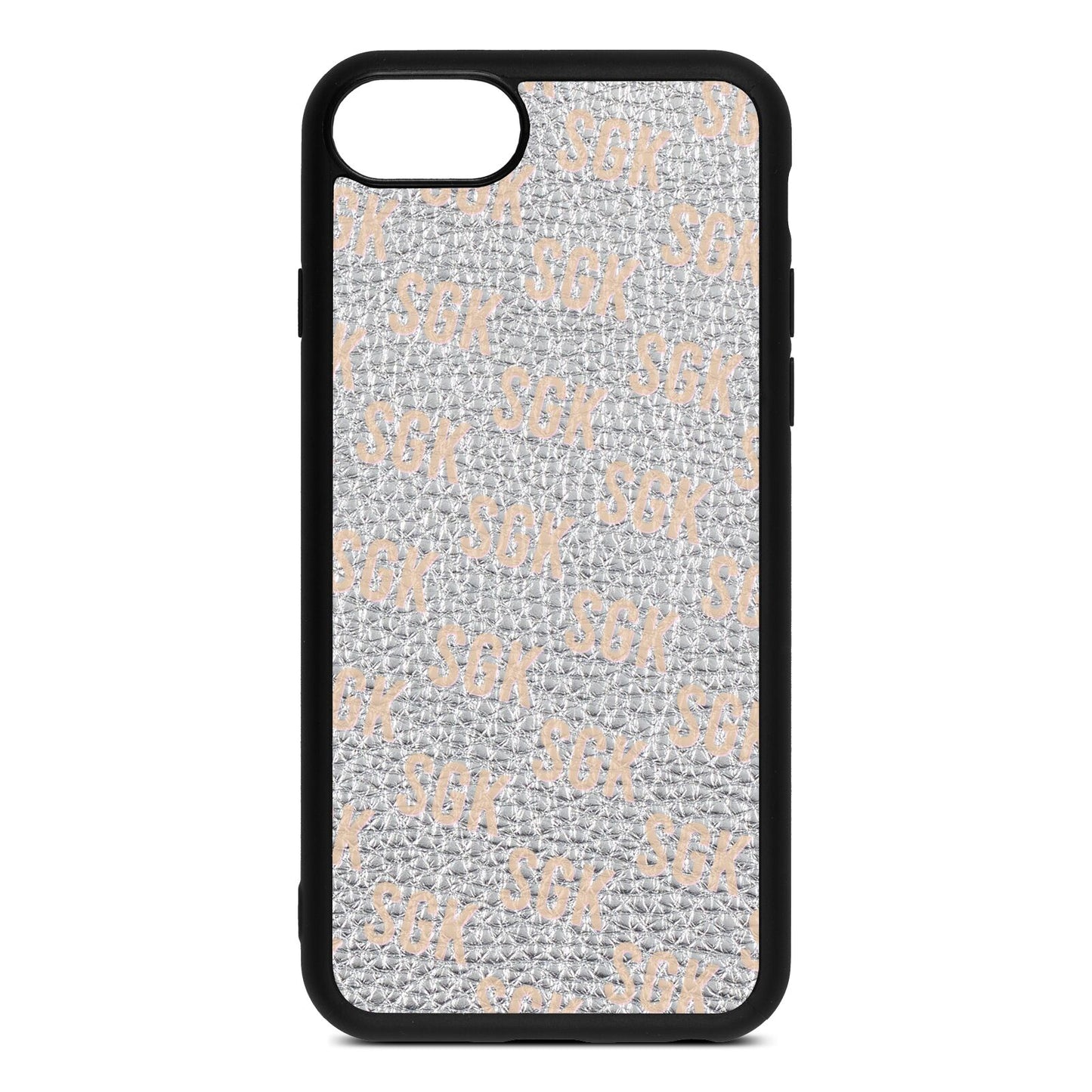 Personalised Brick Pattern Text Silver Pebble Leather iPhone 8 Case