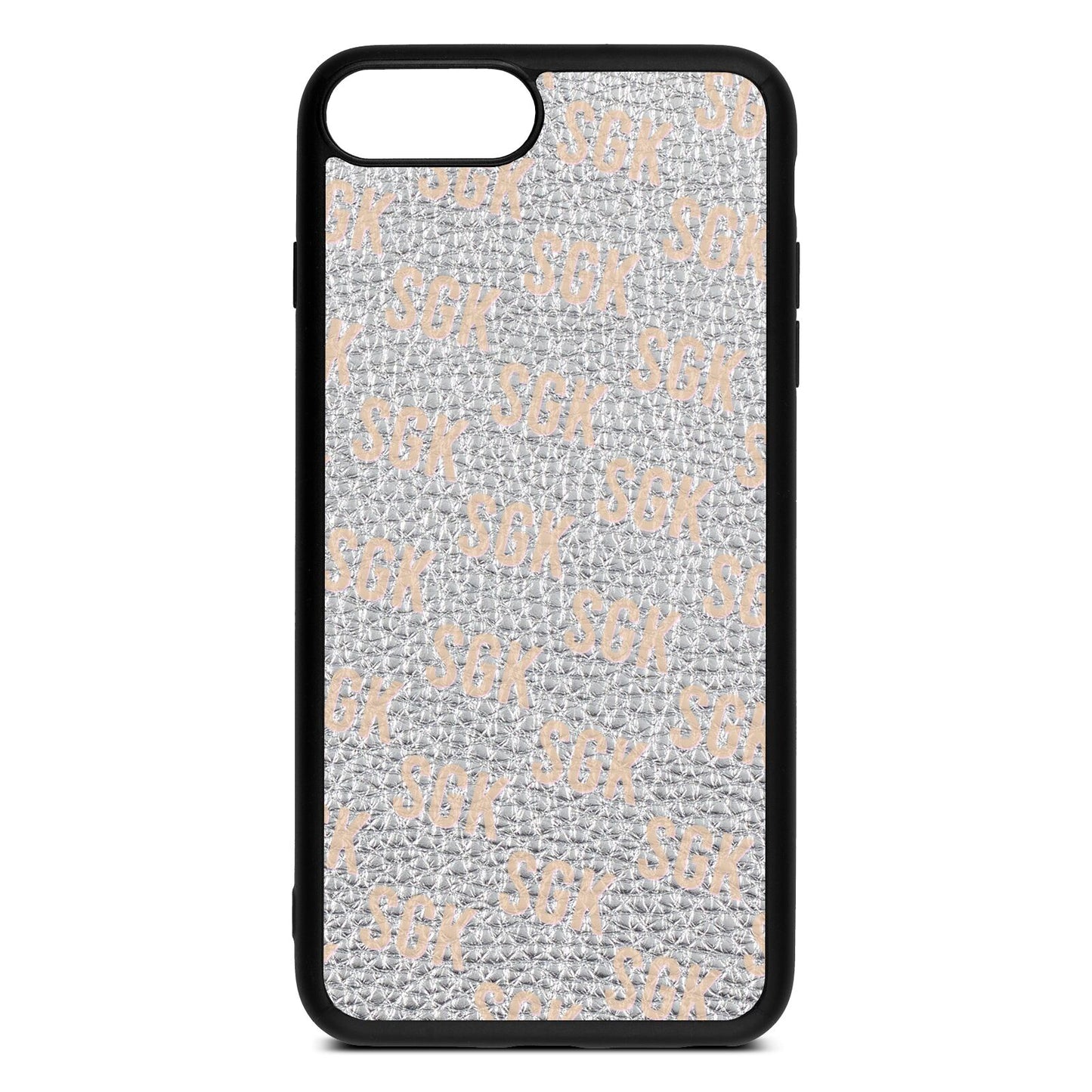 Personalised Brick Pattern Text Silver Pebble Leather iPhone 8 Plus Case