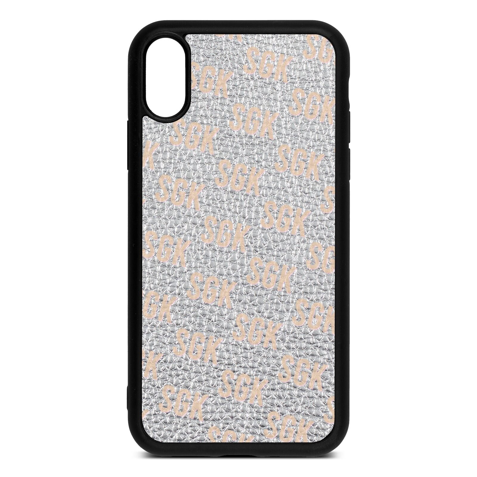 Personalised Brick Pattern Text Silver Pebble Leather iPhone Xr Case
