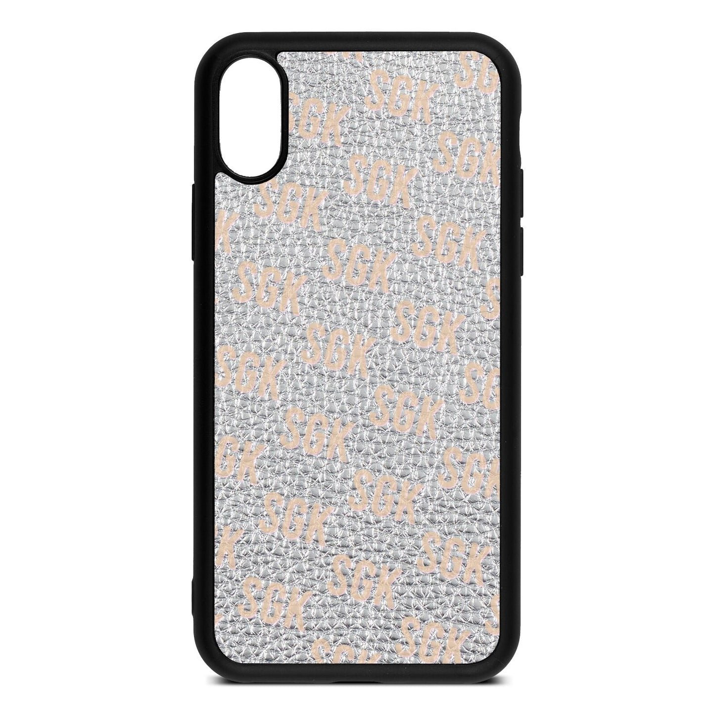 Personalised Brick Pattern Text Silver Pebble Leather iPhone Xs Case