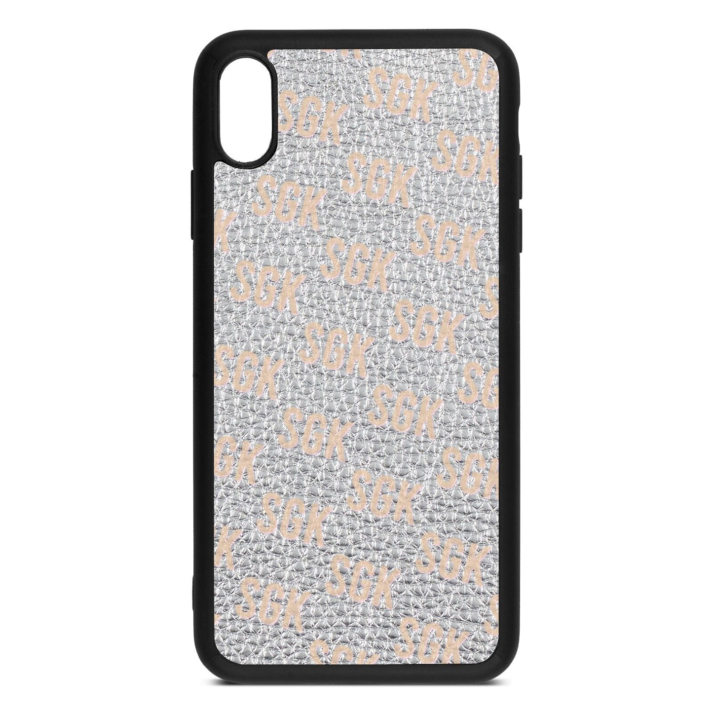 Personalised Brick Pattern Text Silver Pebble Leather iPhone Xs Max Case