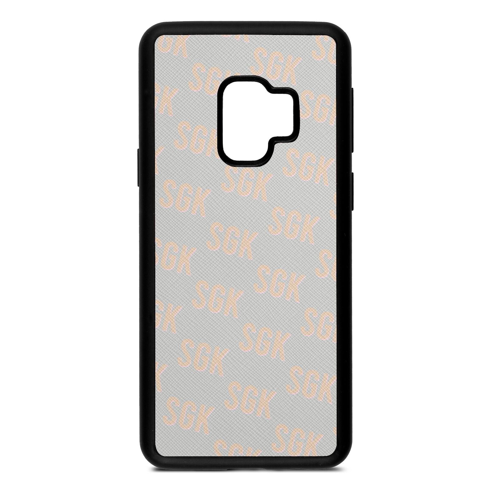 Personalised Brick Pattern Text Silver Saffiano Leather Samsung S9 Case