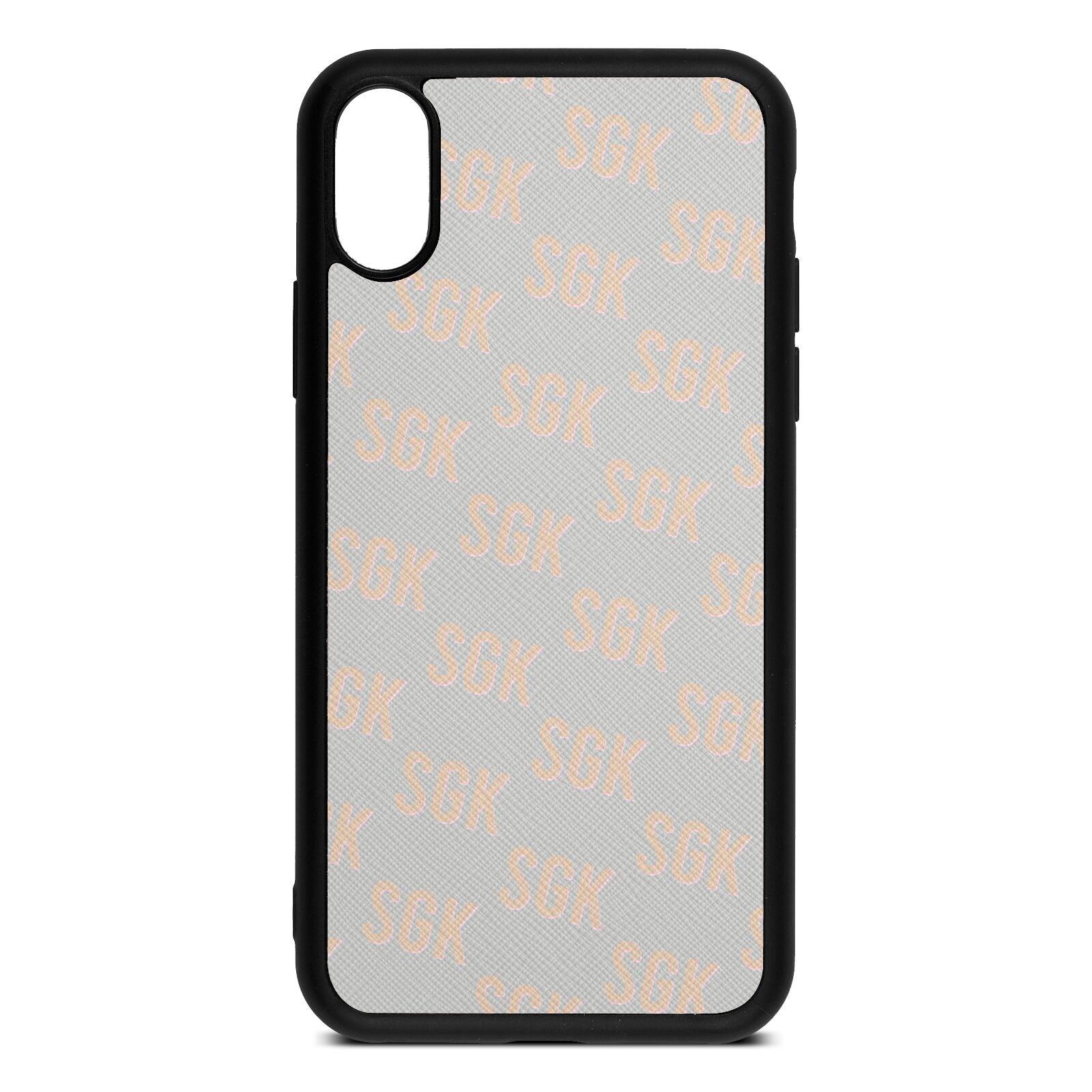Personalised Brick Pattern Text Silver Saffiano Leather iPhone Xs Case