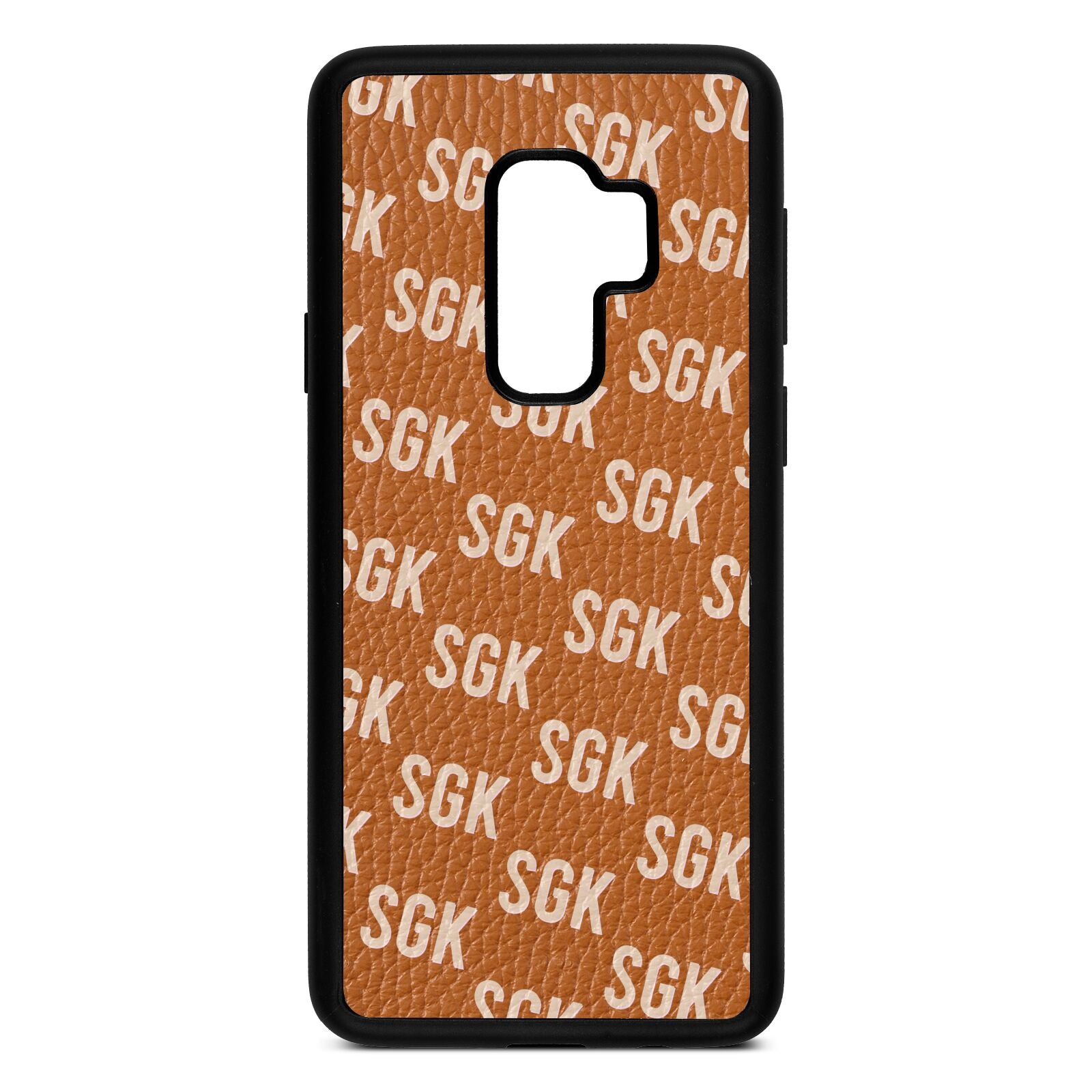 Personalised Brick Pattern Text Tan Pebble Leather Samsung S9 Plus Case