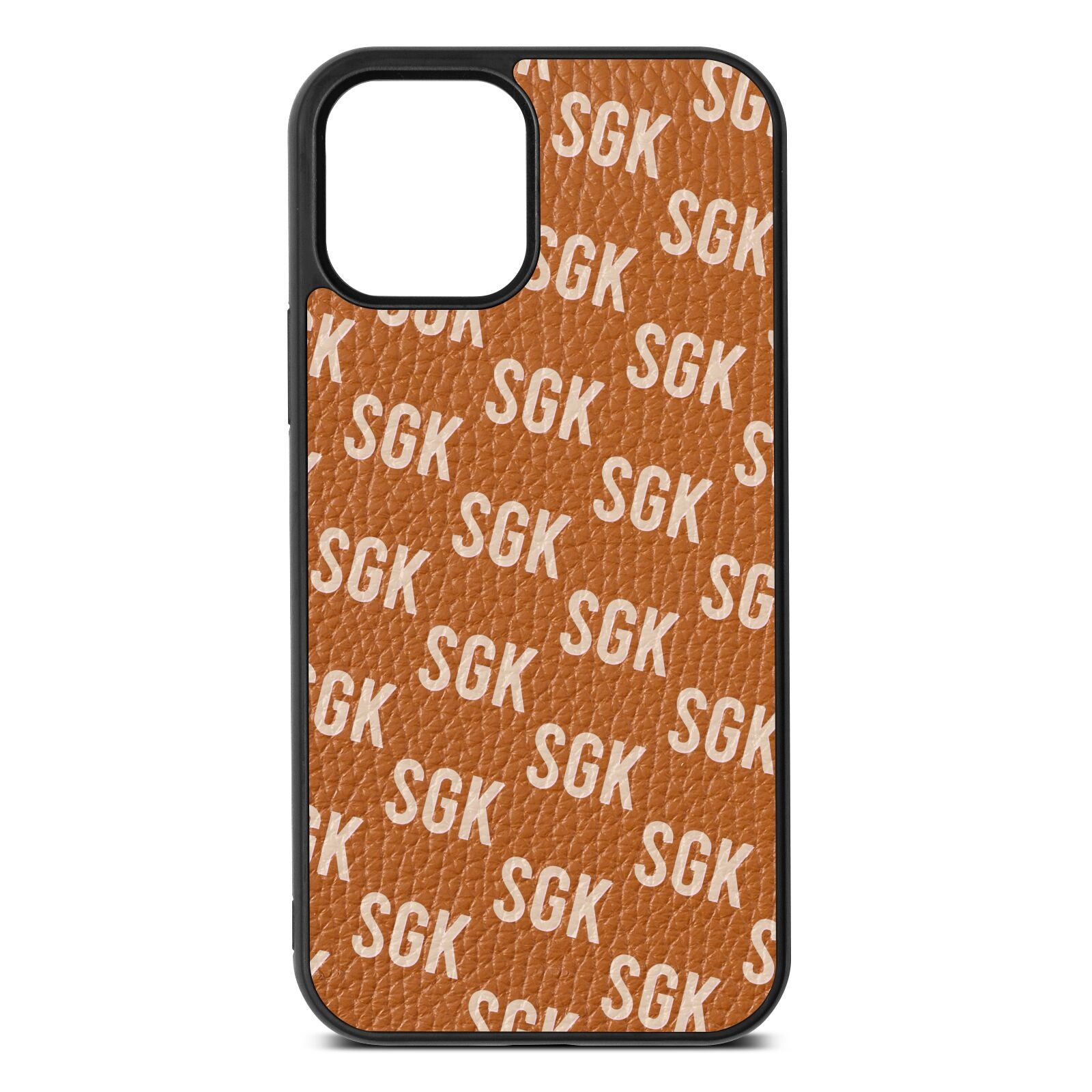 Personalised Brick Pattern Text Tan Pebble Leather iPhone 12 Case