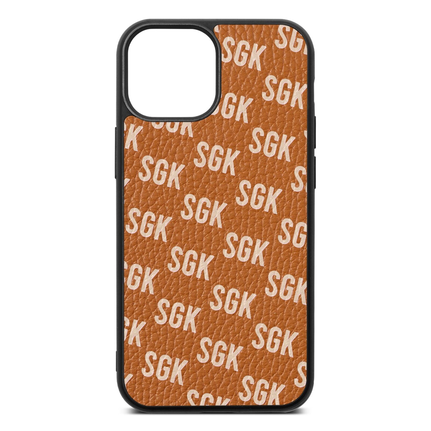Personalised Brick Pattern Text Tan Pebble Leather iPhone 13 Mini Case
