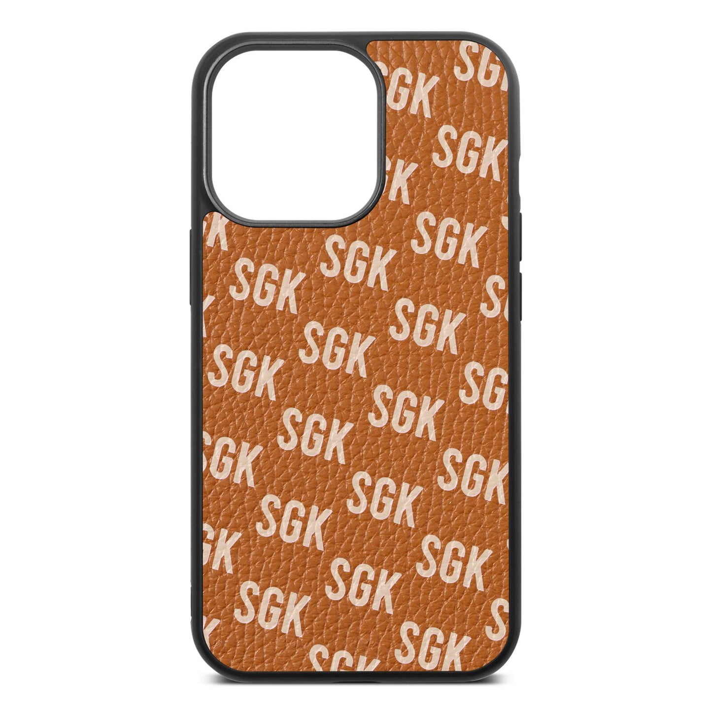 Personalised Brick Pattern Text Tan Pebble Leather iPhone 13 Pro Case