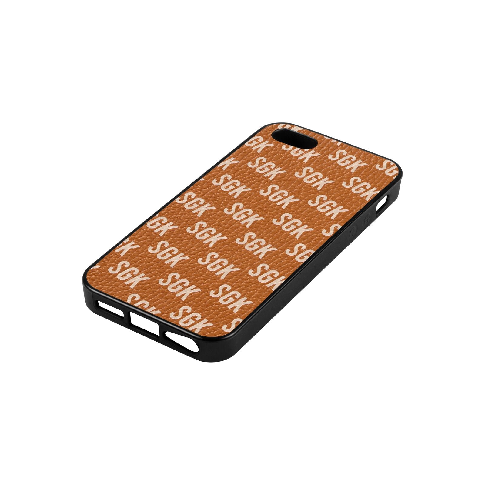 Personalised Brick Pattern Text Tan Pebble Leather iPhone 5 Case Side Angle