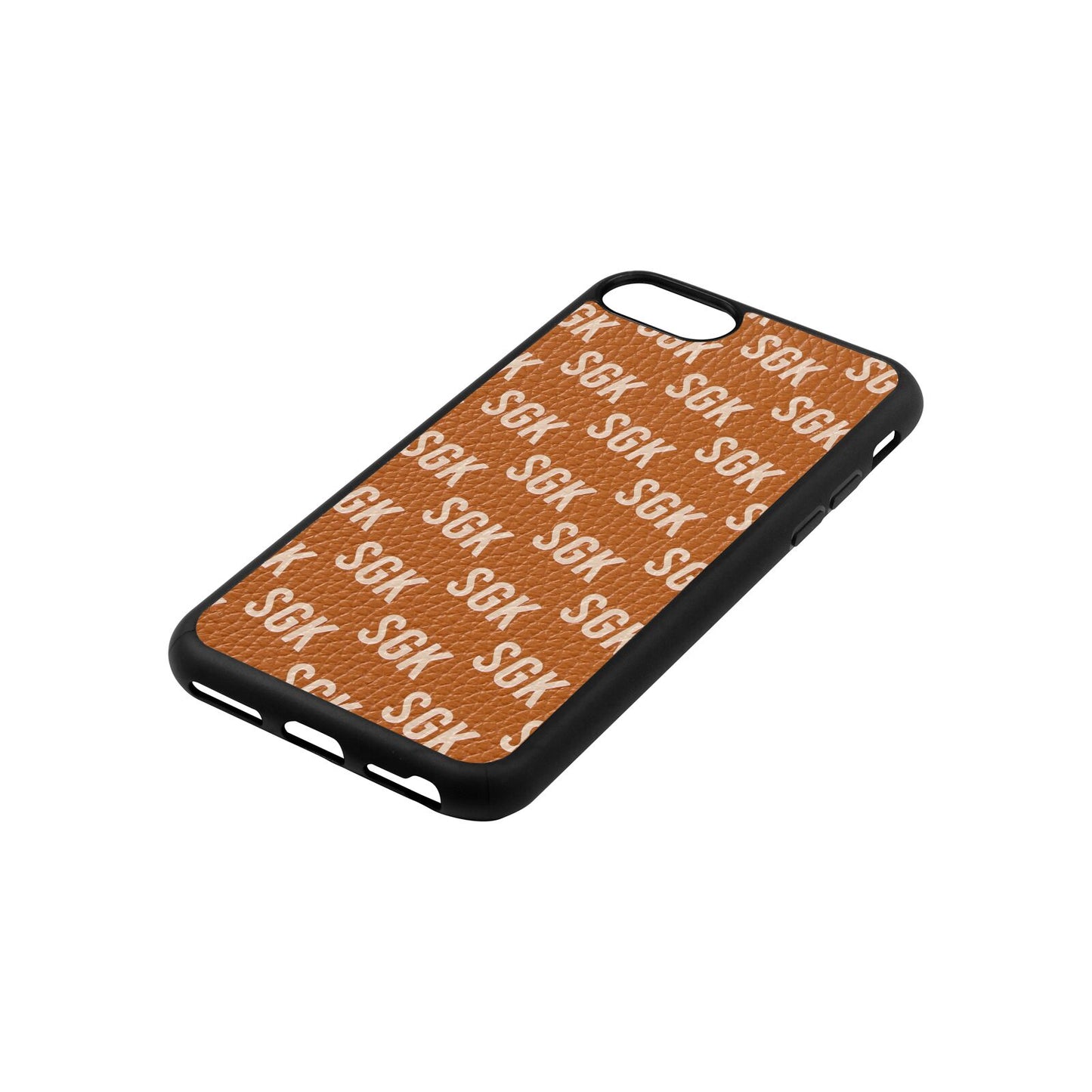 Personalised Brick Pattern Text Tan Pebble Leather iPhone 8 Case Side Angle