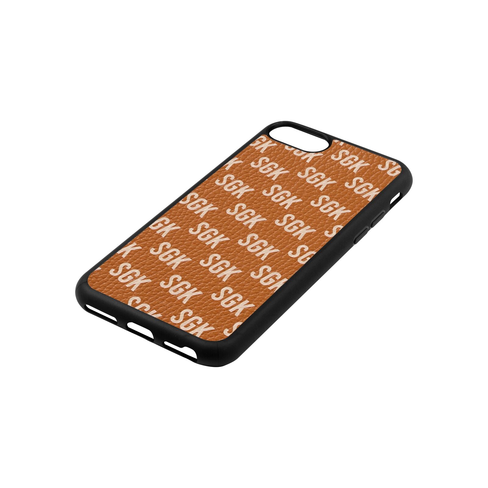 Personalised Brick Pattern Text Tan Pebble Leather iPhone 8 Case Side Angle