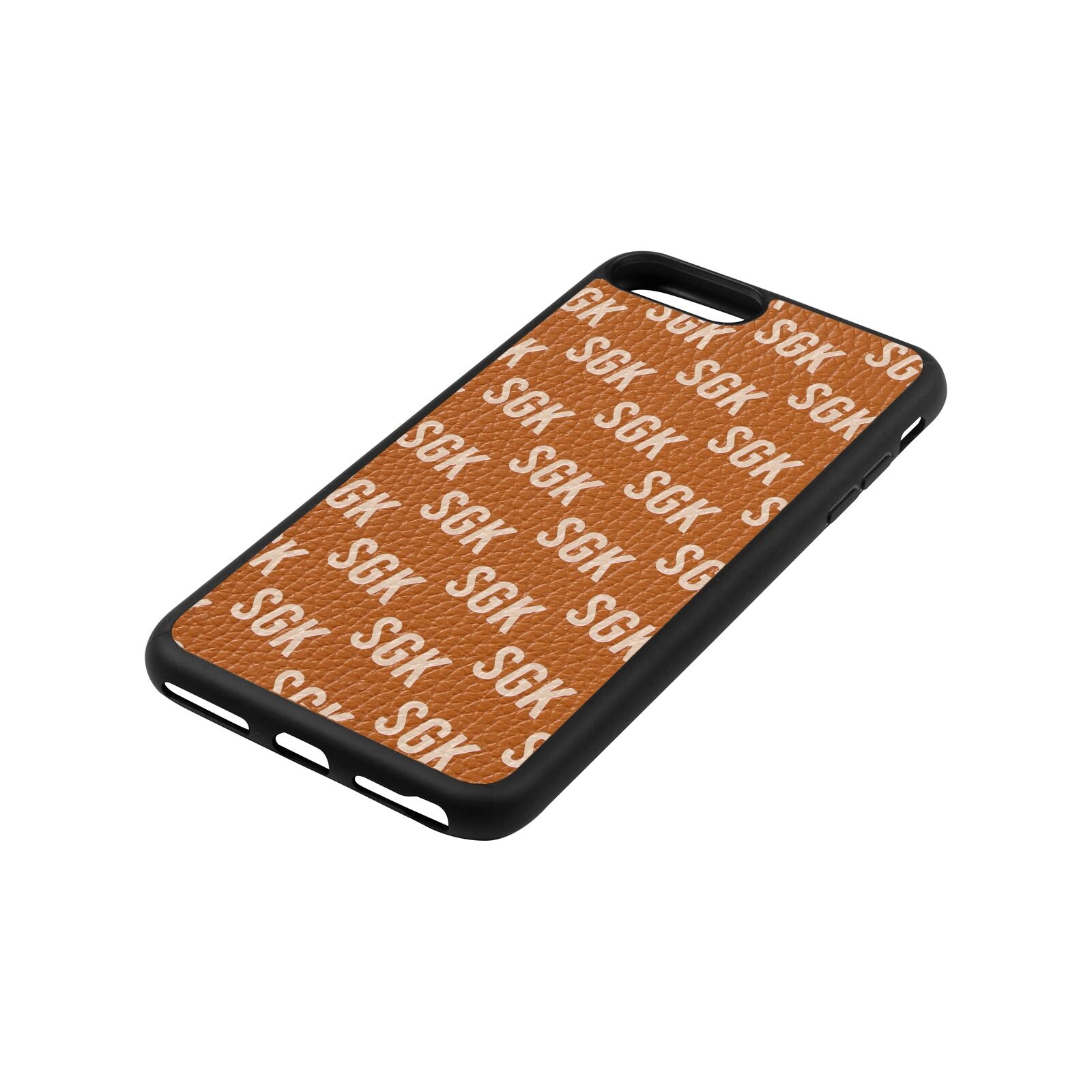 Personalised Brick Pattern Text Tan Pebble Leather iPhone 8 Plus Case Side Angle
