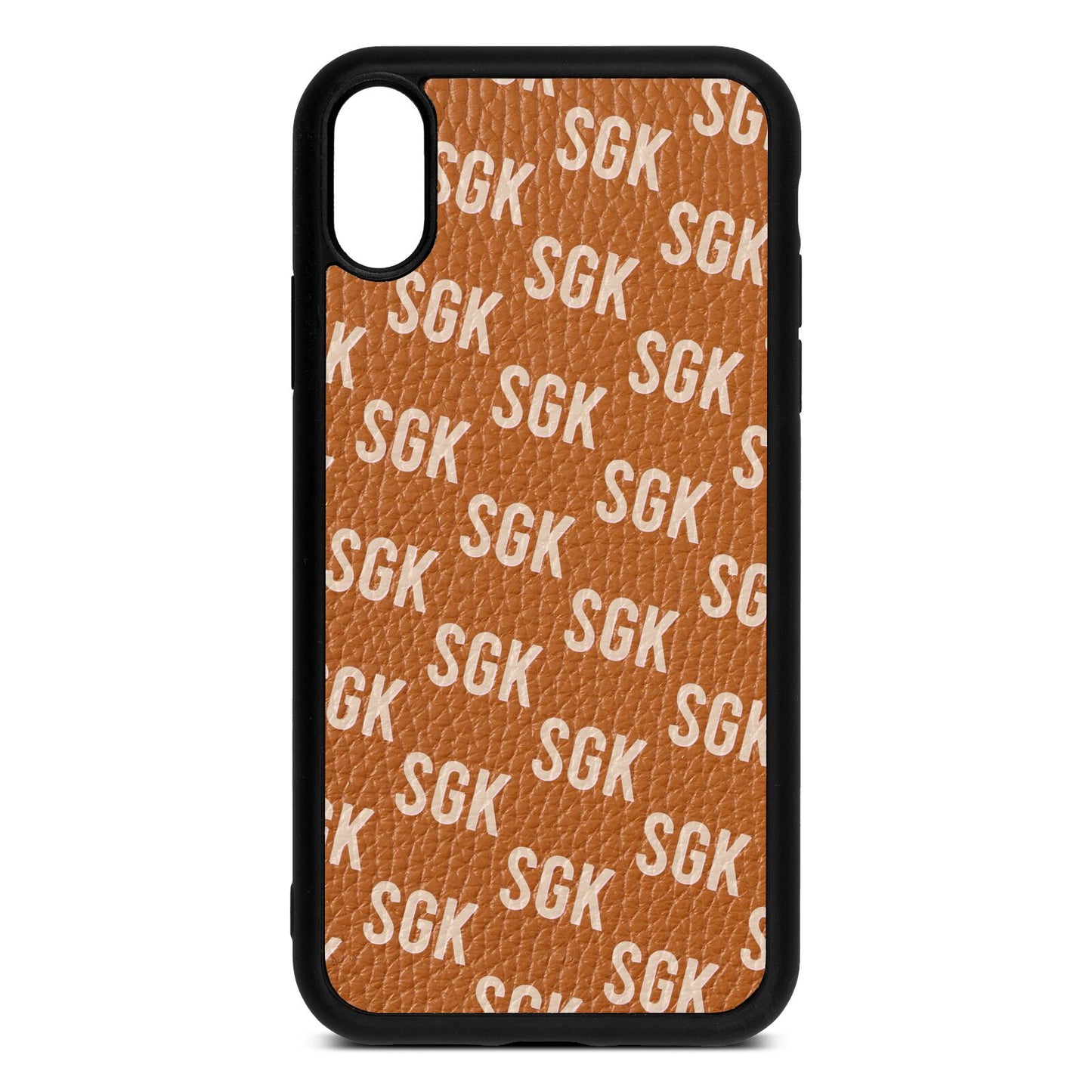 Personalised Brick Pattern Text Tan Pebble Leather iPhone Xr Case