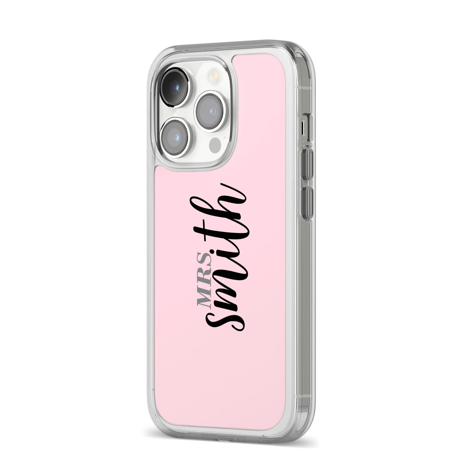 Personalised Bridal iPhone 14 Pro Clear Tough Case Silver Angled Image