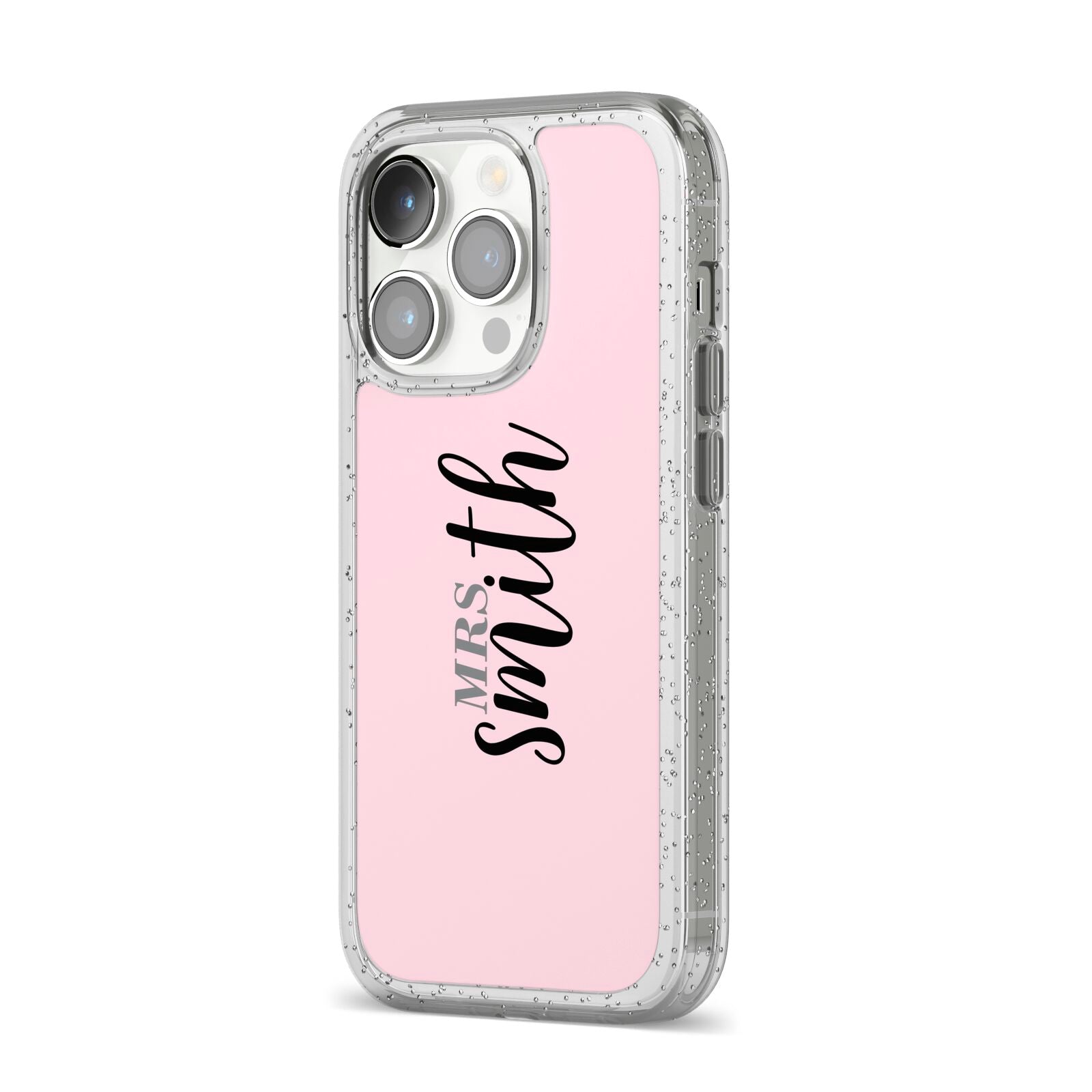 Personalised Bridal iPhone 14 Pro Glitter Tough Case Silver Angled Image