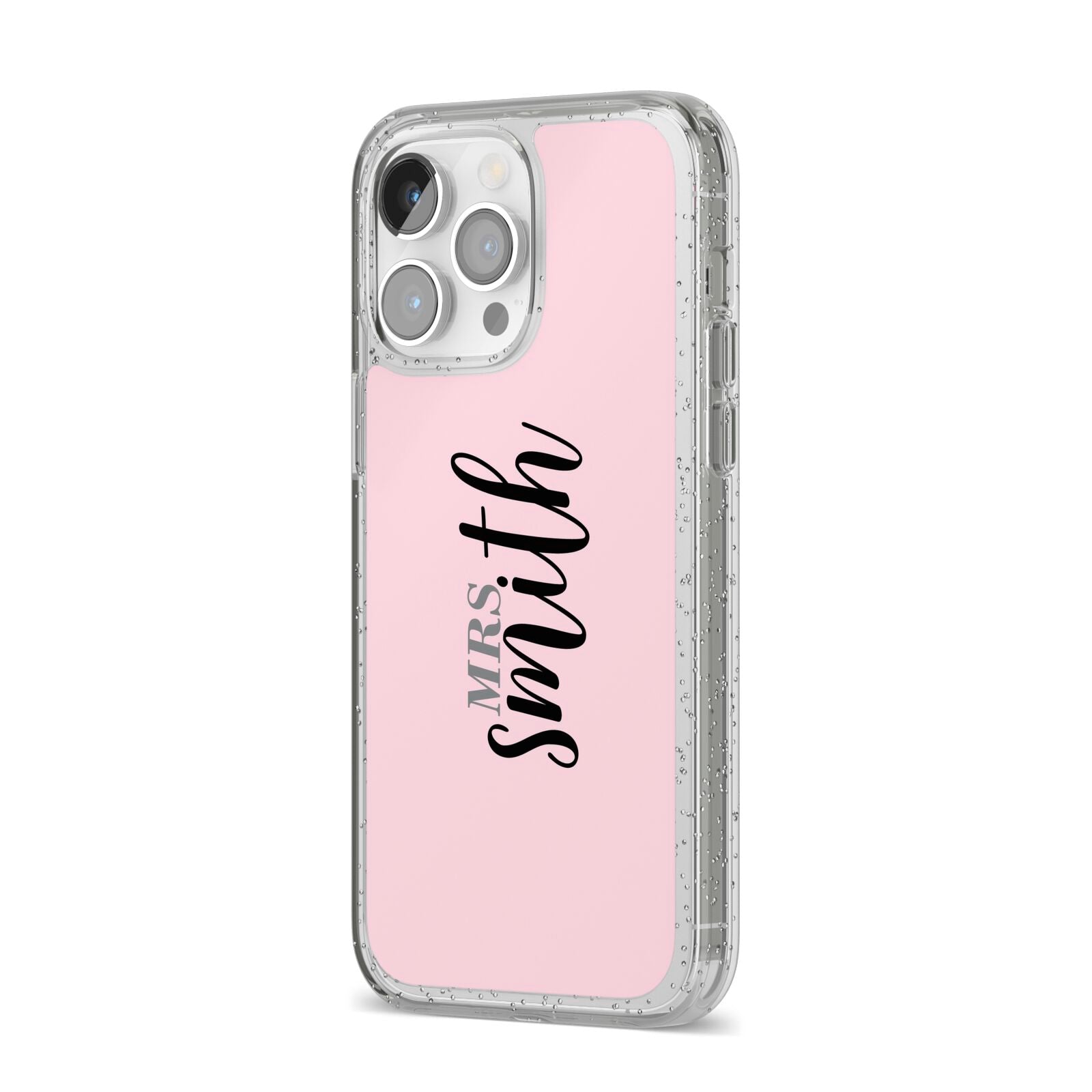 Personalised Bridal iPhone 14 Pro Max Glitter Tough Case Silver Angled Image