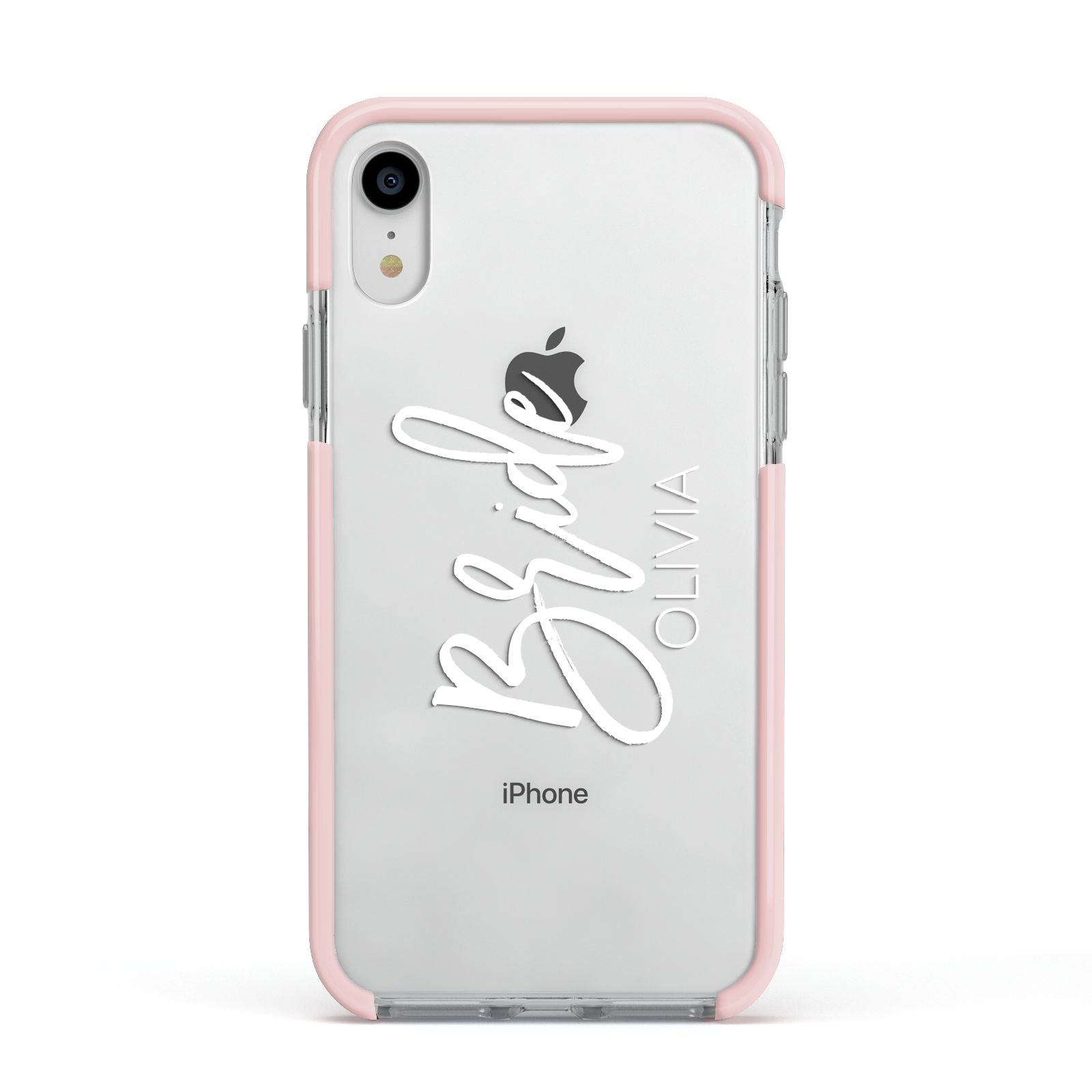 Personalised Bride Apple iPhone XR Impact Case Pink Edge on Silver Phone